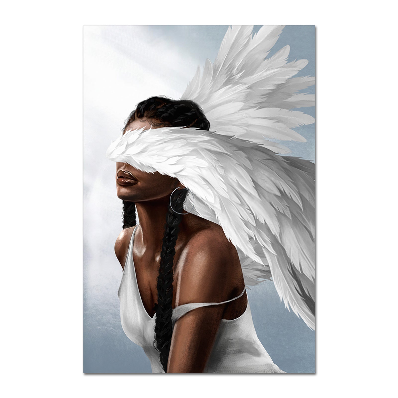 Angel with eyes covered by wings 8x12 inches modern canvas wall art