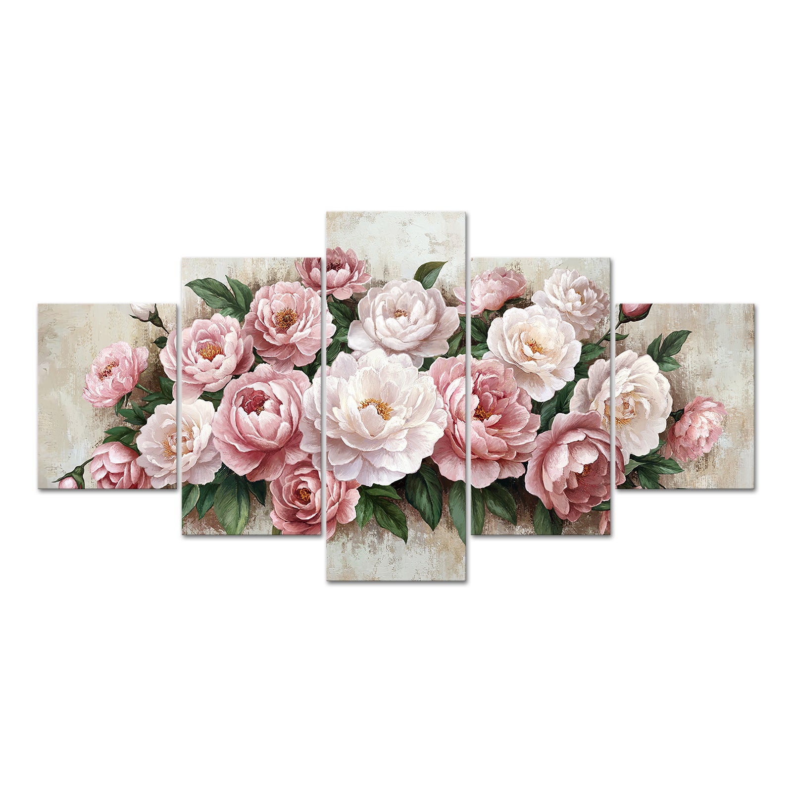 5-panel peony canvas for living room and bedroom