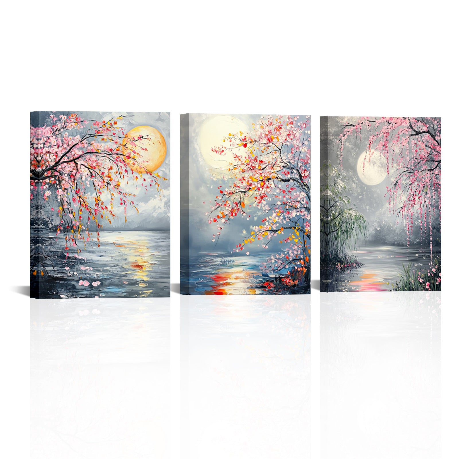 Cherry Blossoms Lake Moon