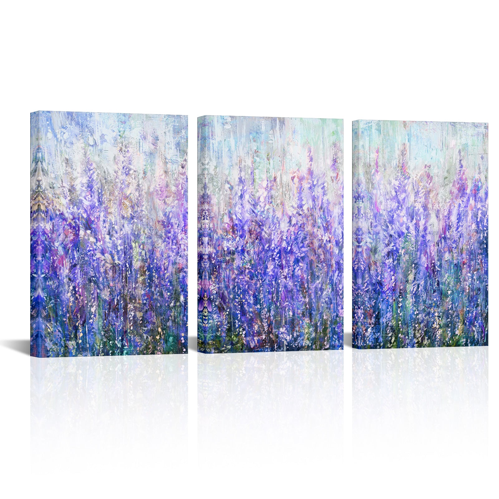 Triptych lavender field custom canvas print on living room wall