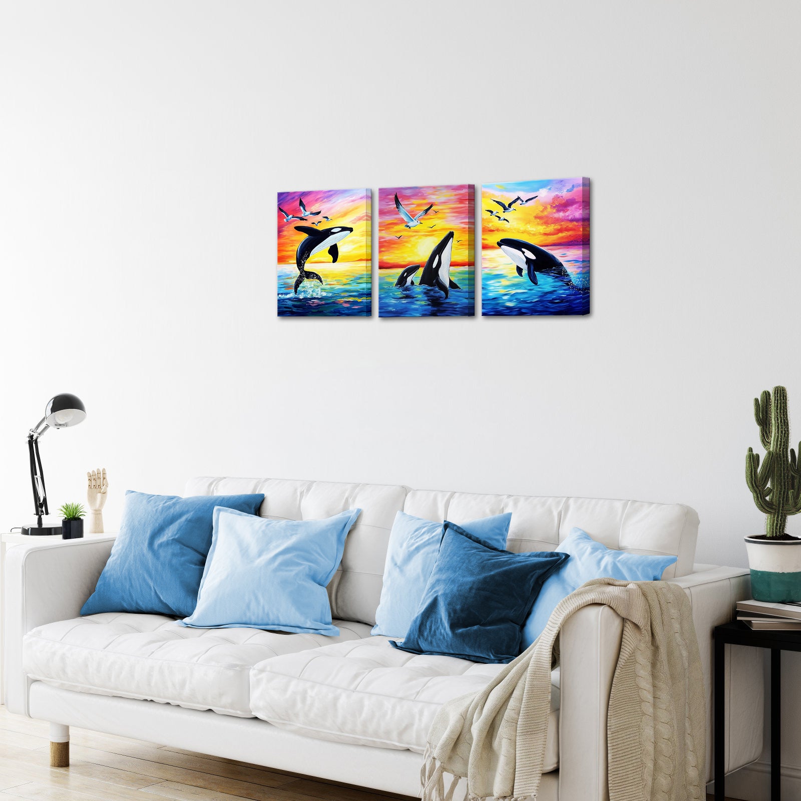 Whales And Seagulls Playing In The Sea