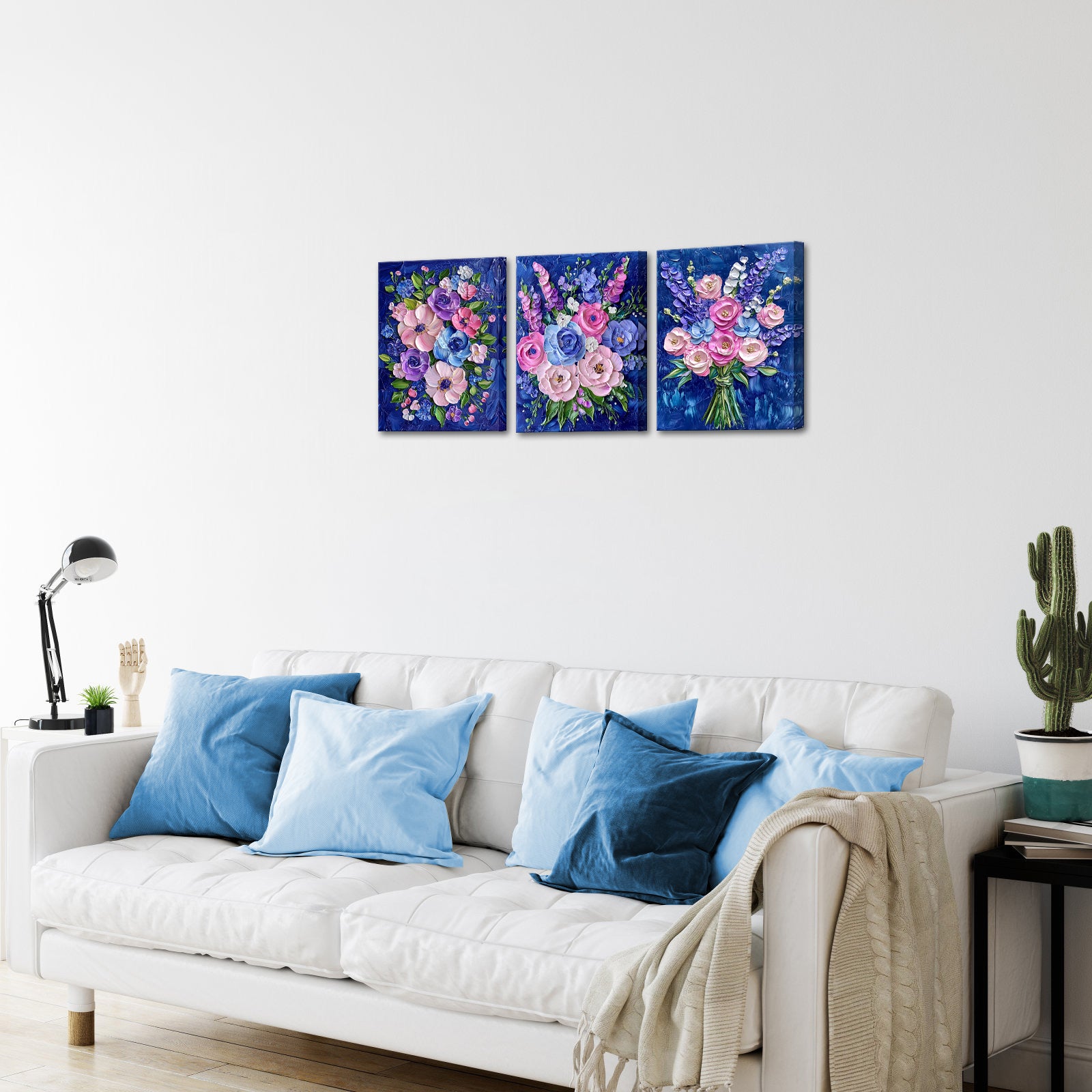 Colorful Bouquet Of Flowers On Blue Background