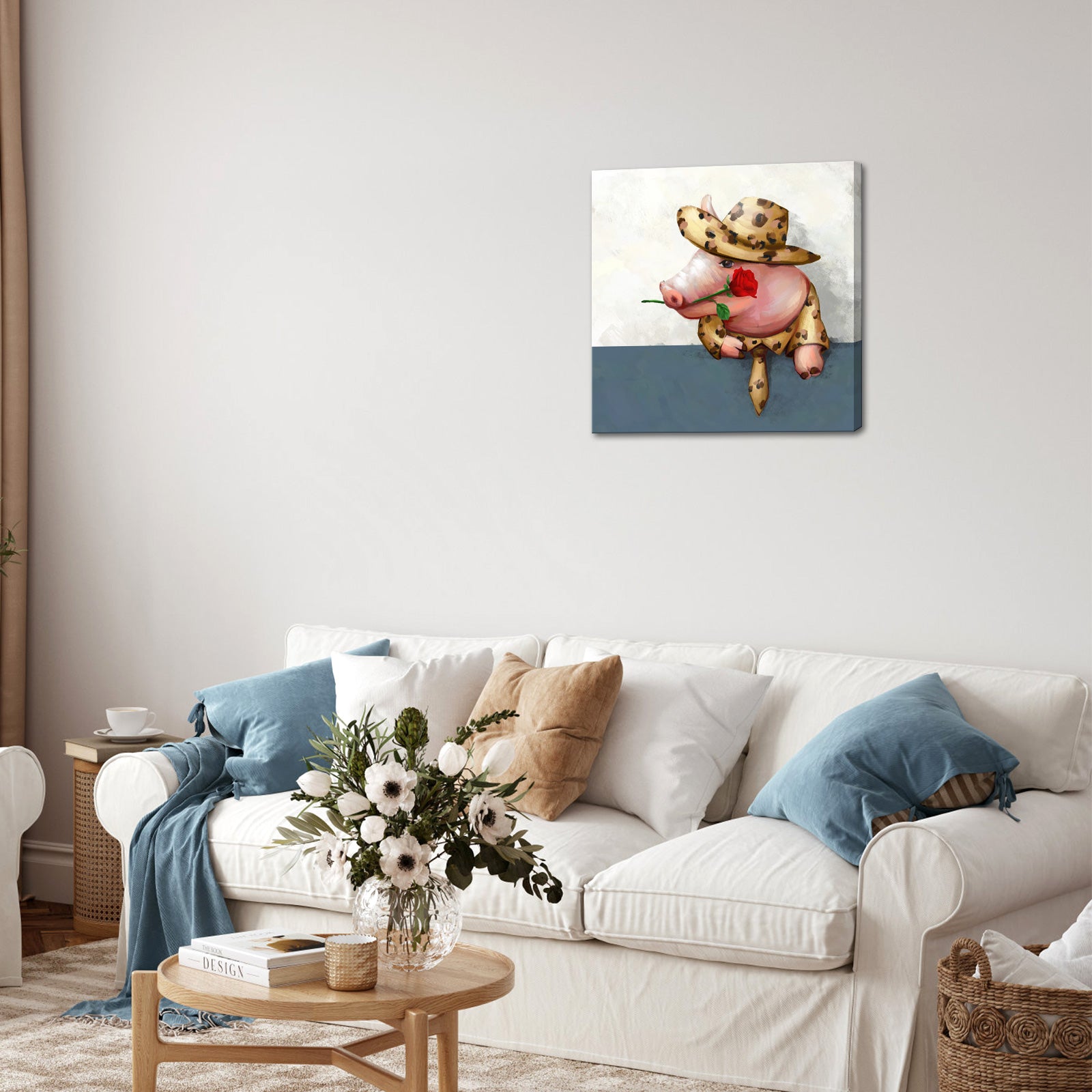 Gentleman Pig 8x8 inch modern canvas wall art for living room