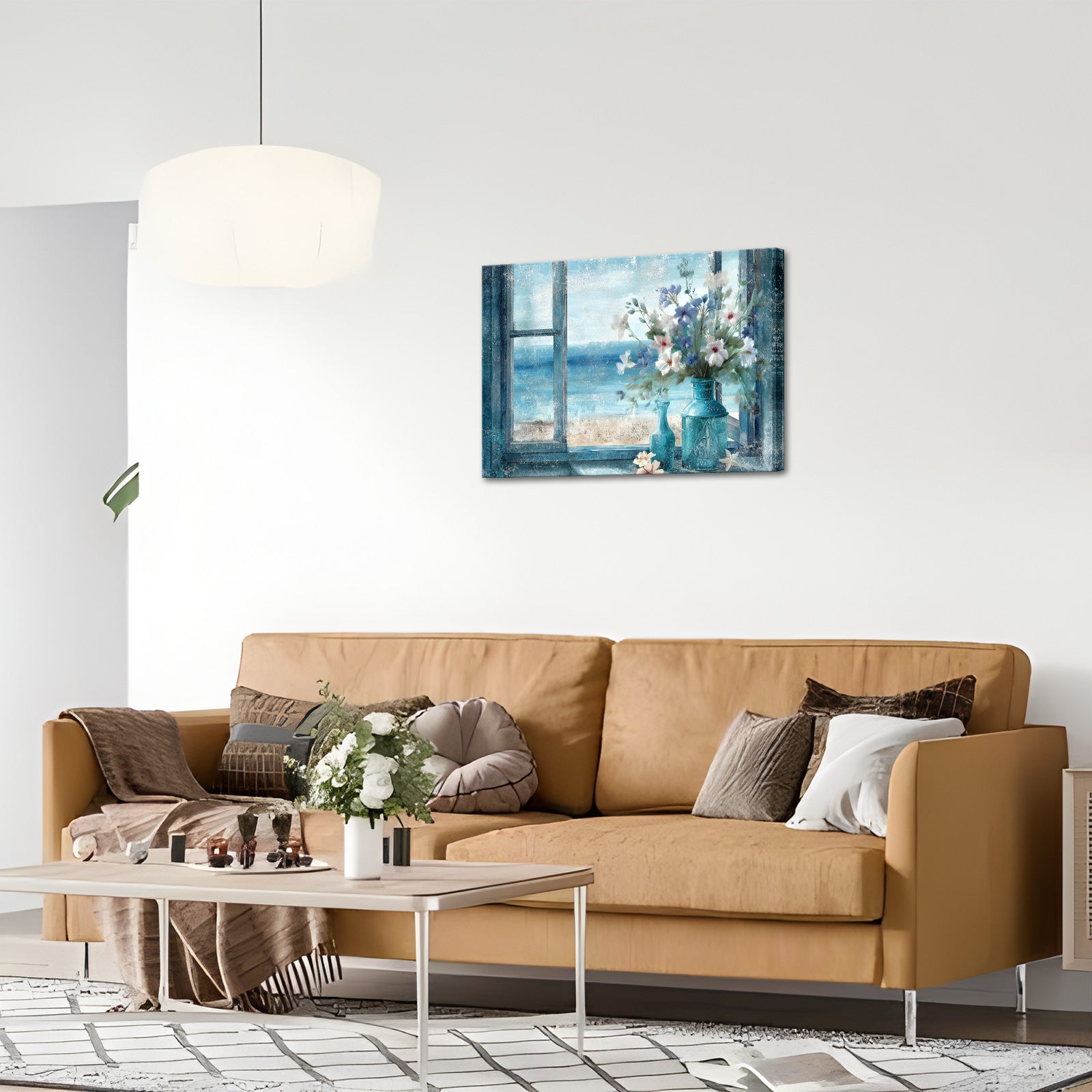 Window sill bouquet canvas prints for modern bedroom wall
