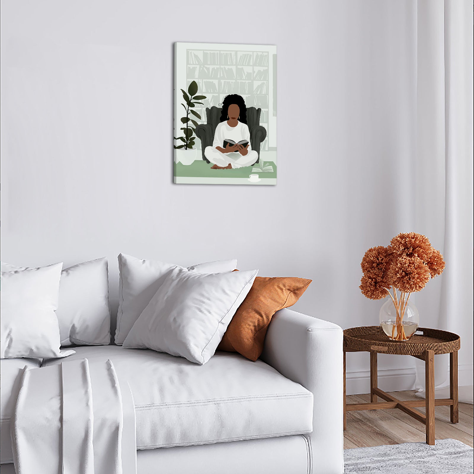 Relaxed Reader woman modern canvas wall art for bedroom