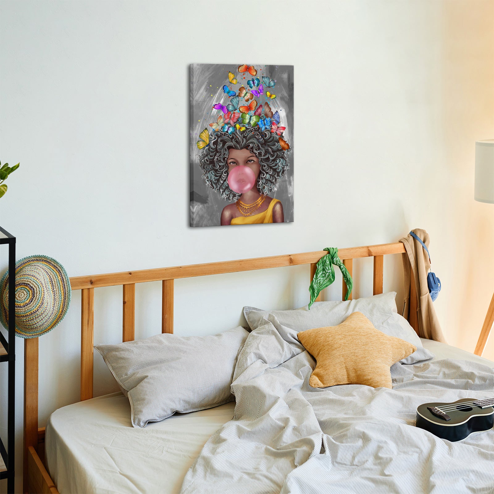 Joyful Girl Blowing Bubbles budget-friendly canvas prints with fast shipping