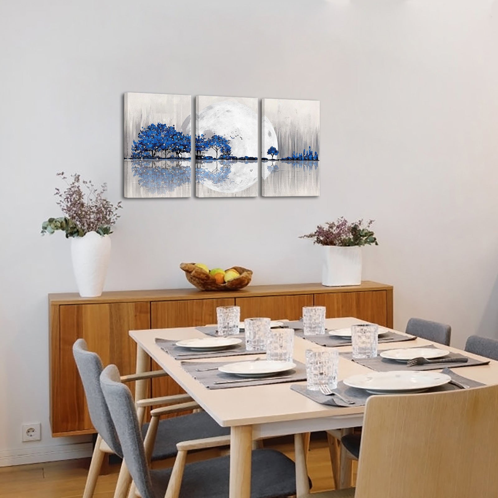 Triptych mountains and rivers modern canvas wall art