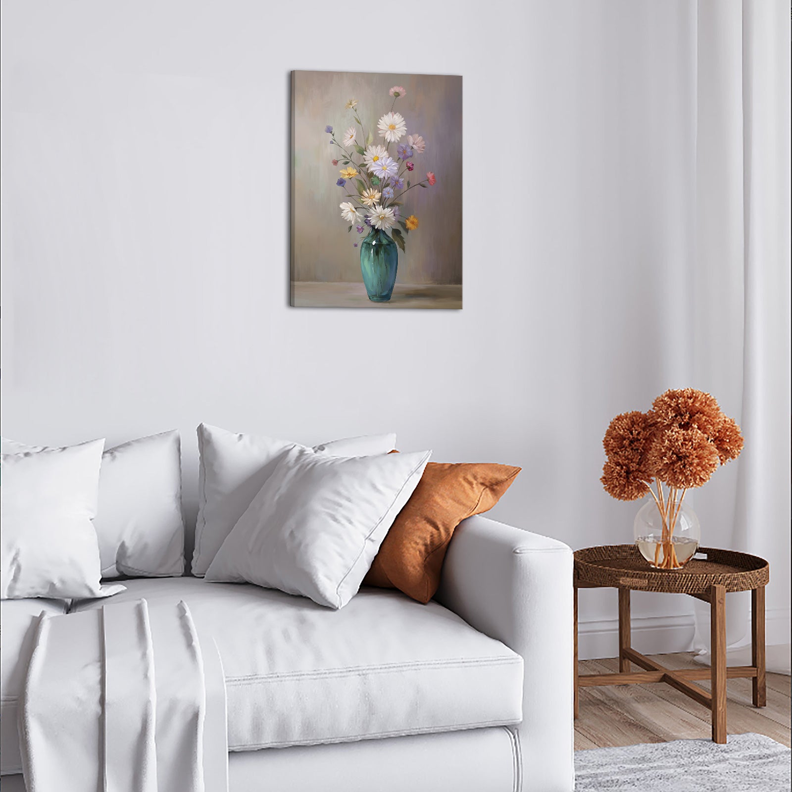 Teal Vase Flowers purchase canvas prints for wall decor