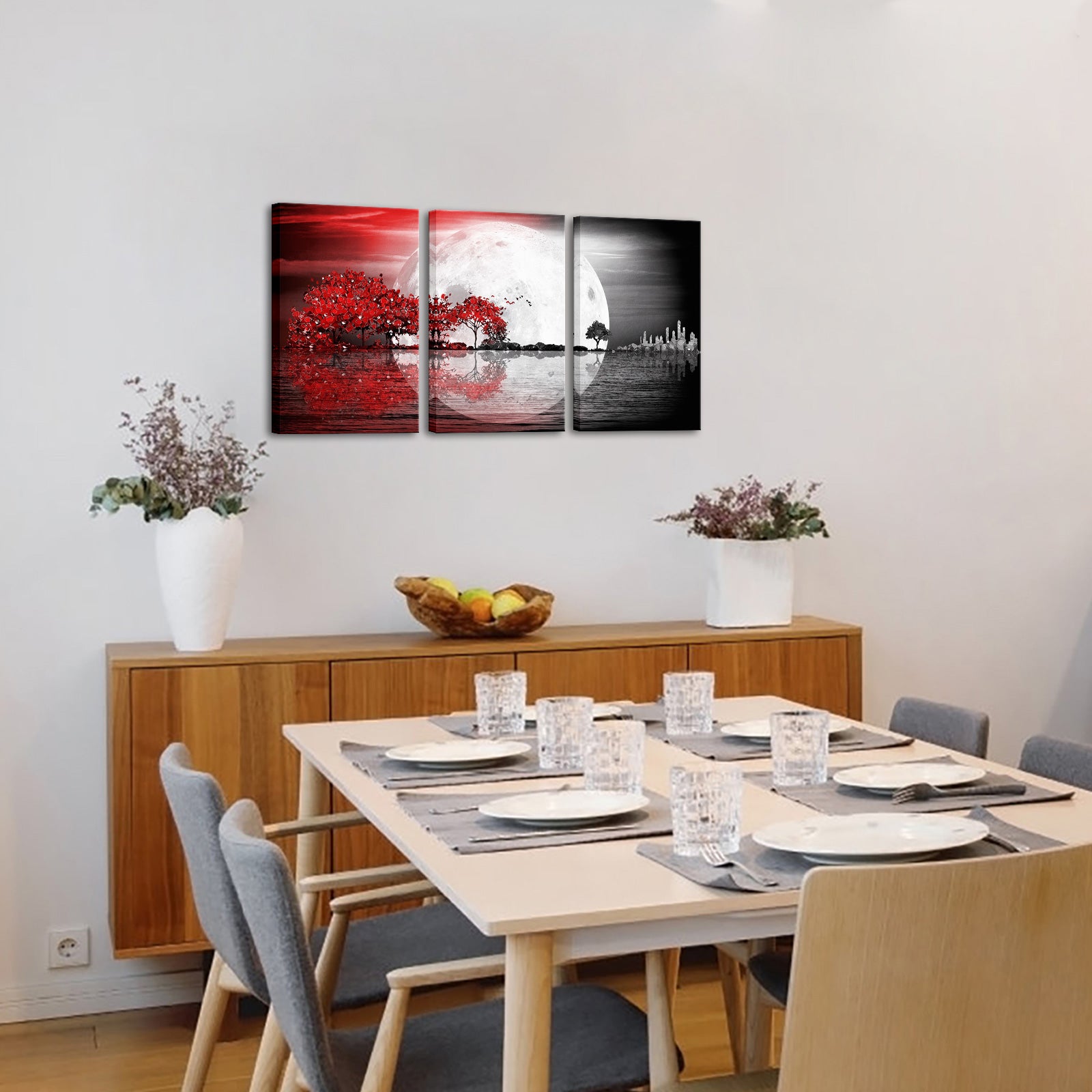 Triptych mountains and rivers modern canvas wall art