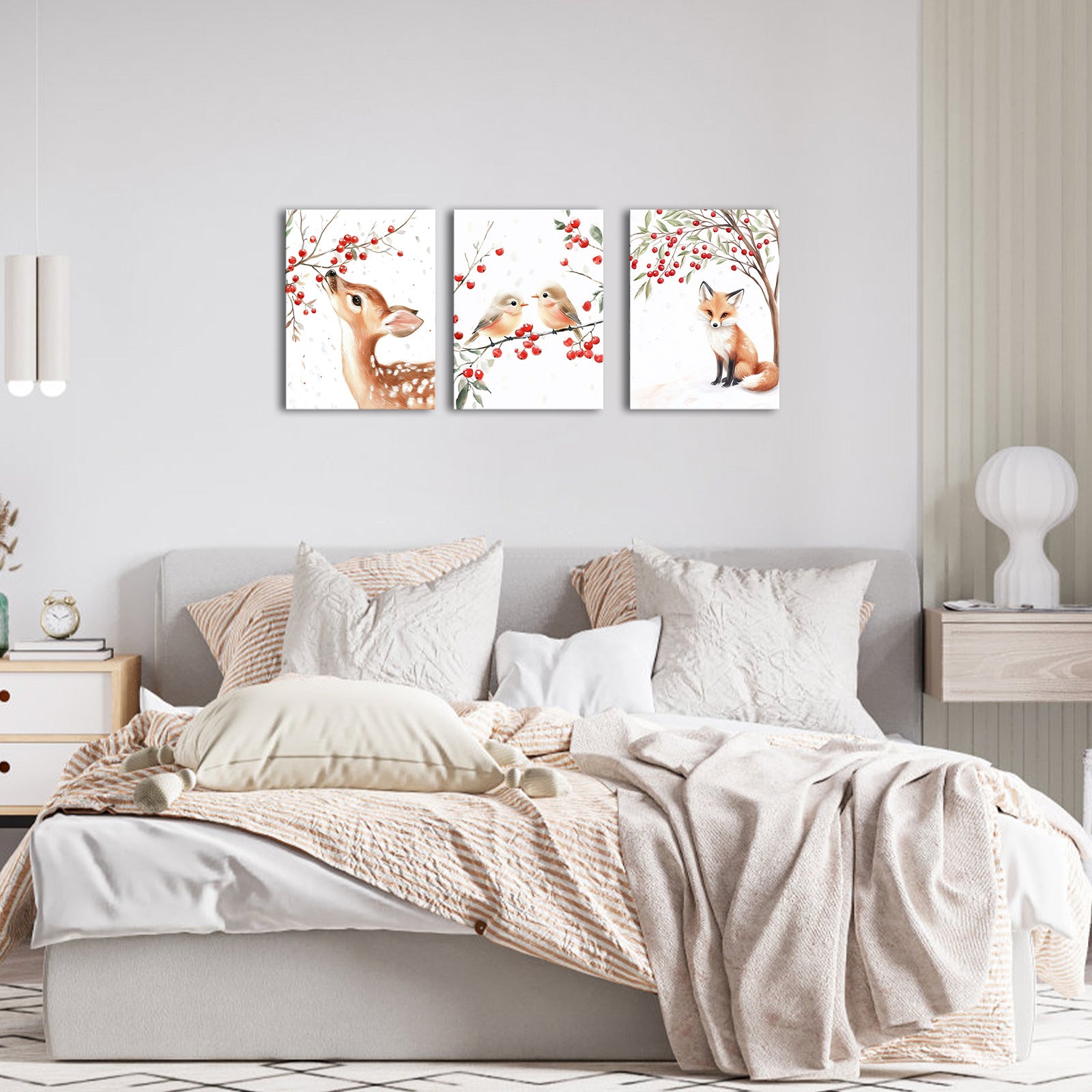 Deer Birds Fox And Red Berries