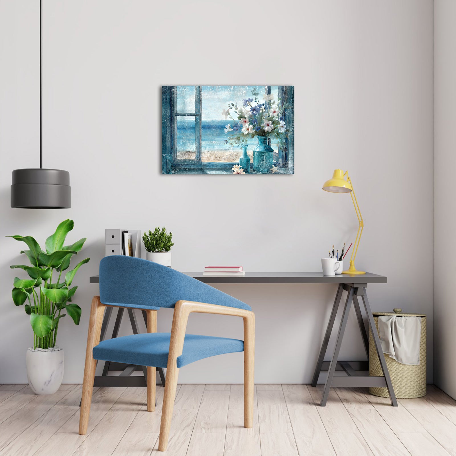 Window sill bouquet canvas prints for modern bedroom wall