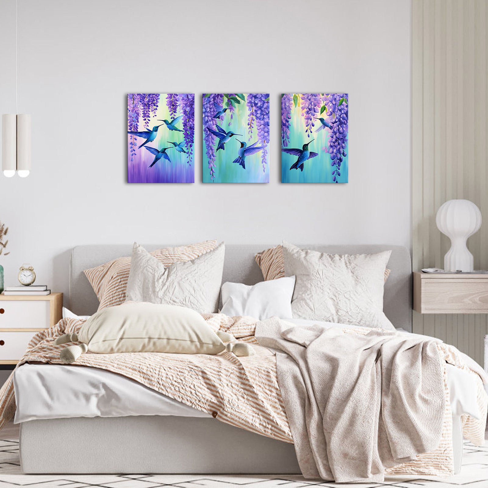 Hummingbirds Flit Amidst Wisteria Flowers