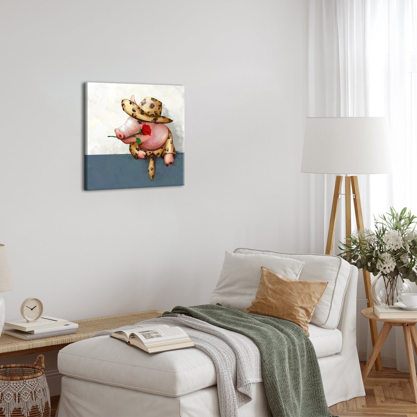 Gentleman Pig 8x8 inch modern canvas wall art for living room