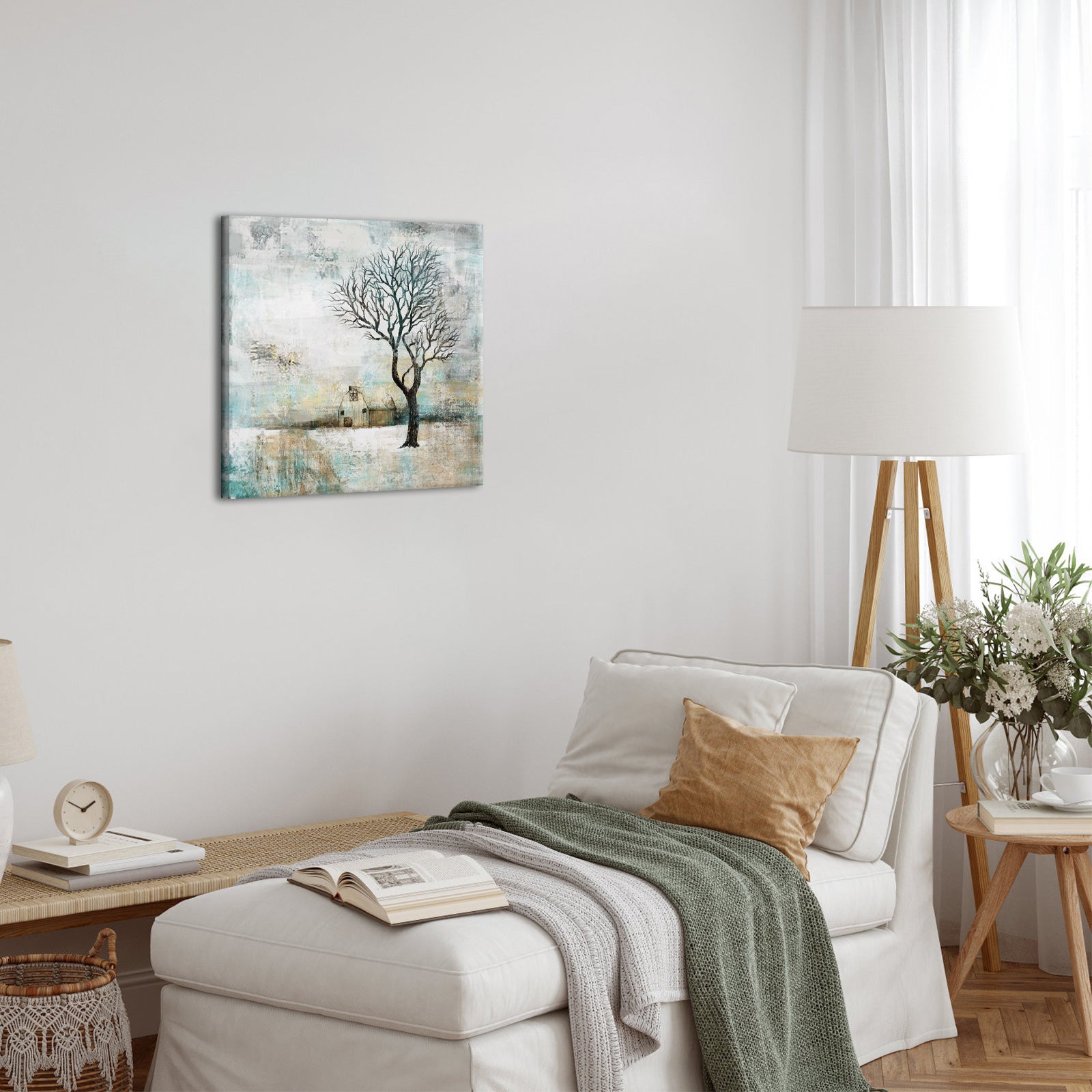 Tranquil Farmhouse 8x8 inches square rental room wall decoration