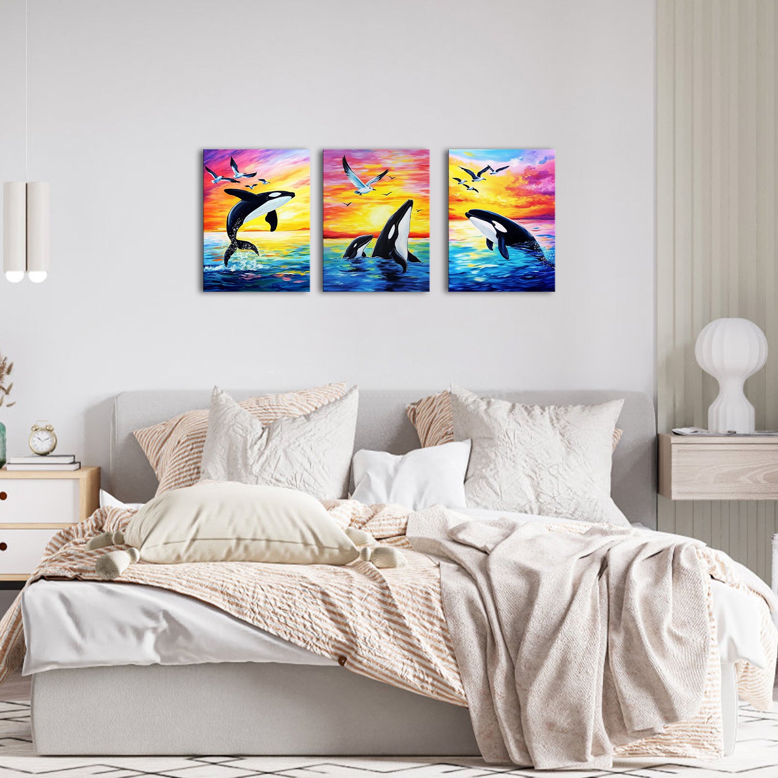 Whales And Seagulls Playing In The Sea