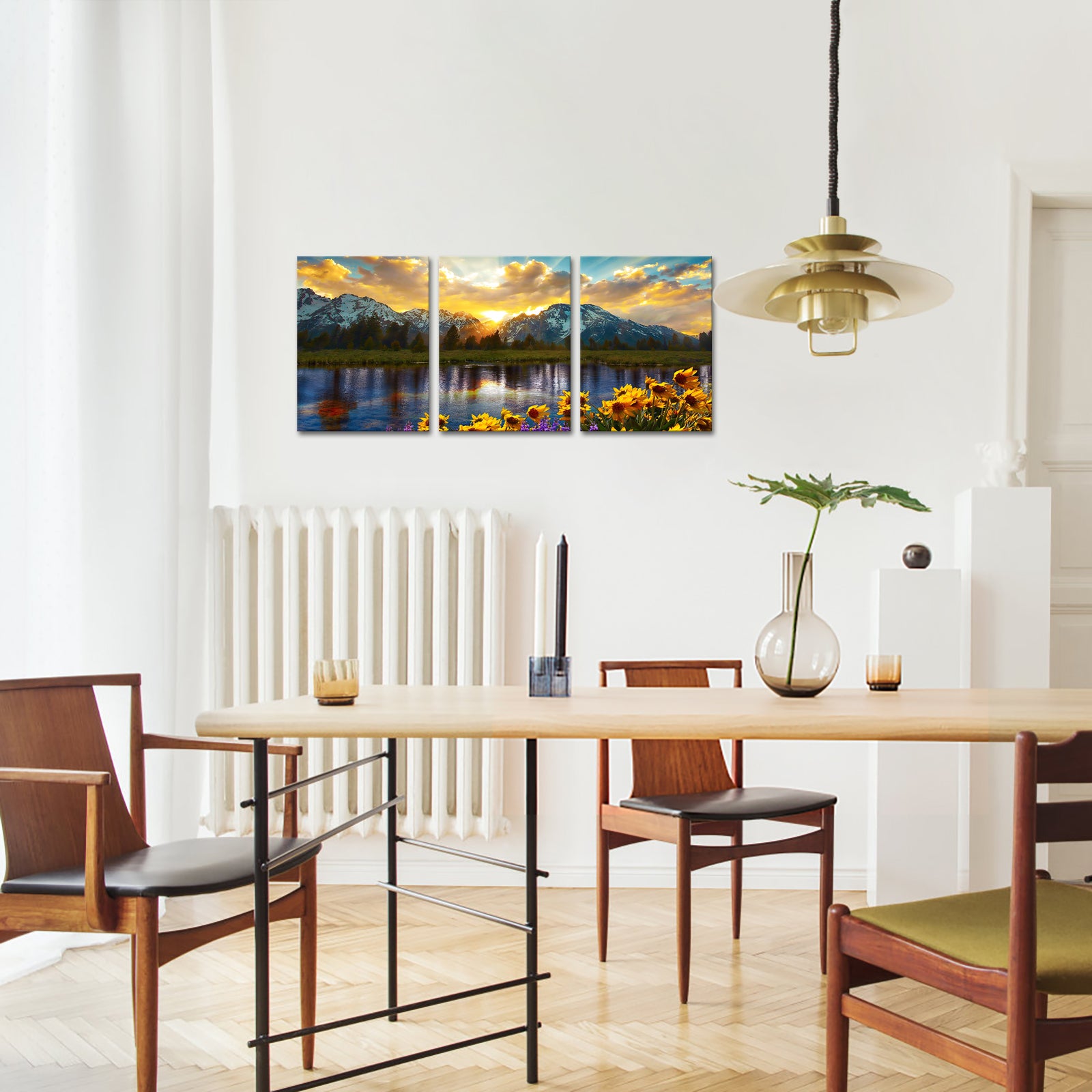 Triptych Sunset Mountain Lake Photography canvas print landscape wall home decor