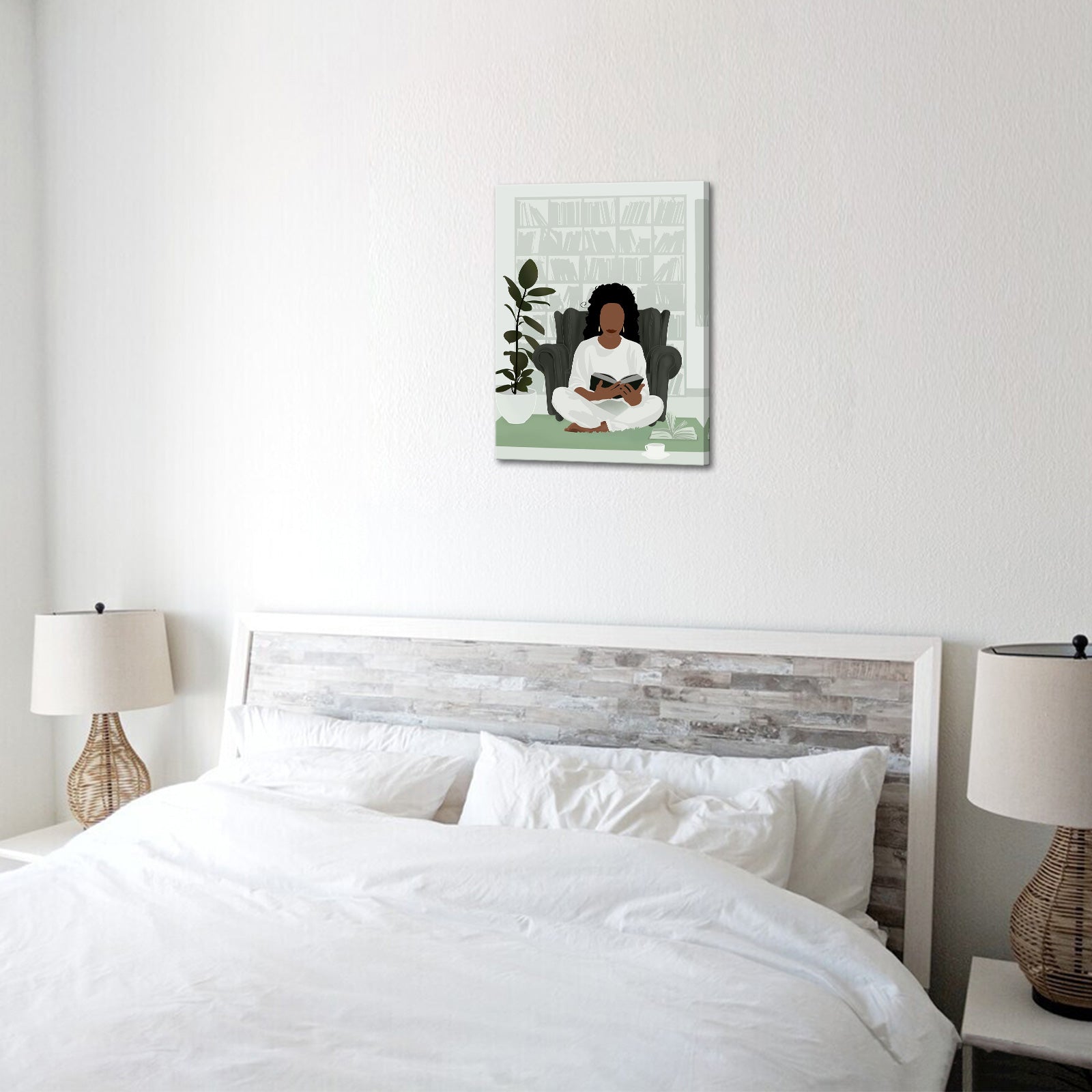 Relaxed Reader woman modern canvas wall art for bedroom
