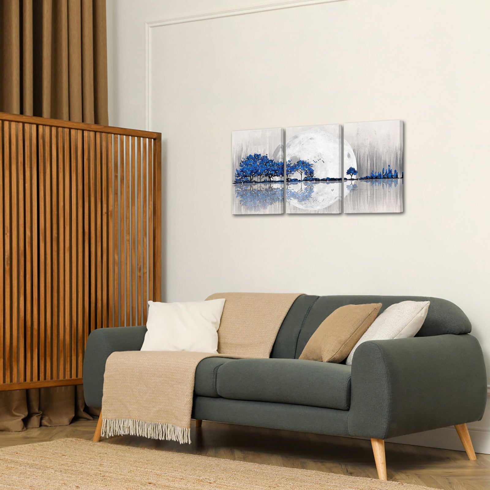 Triptych mountains and rivers modern canvas wall art