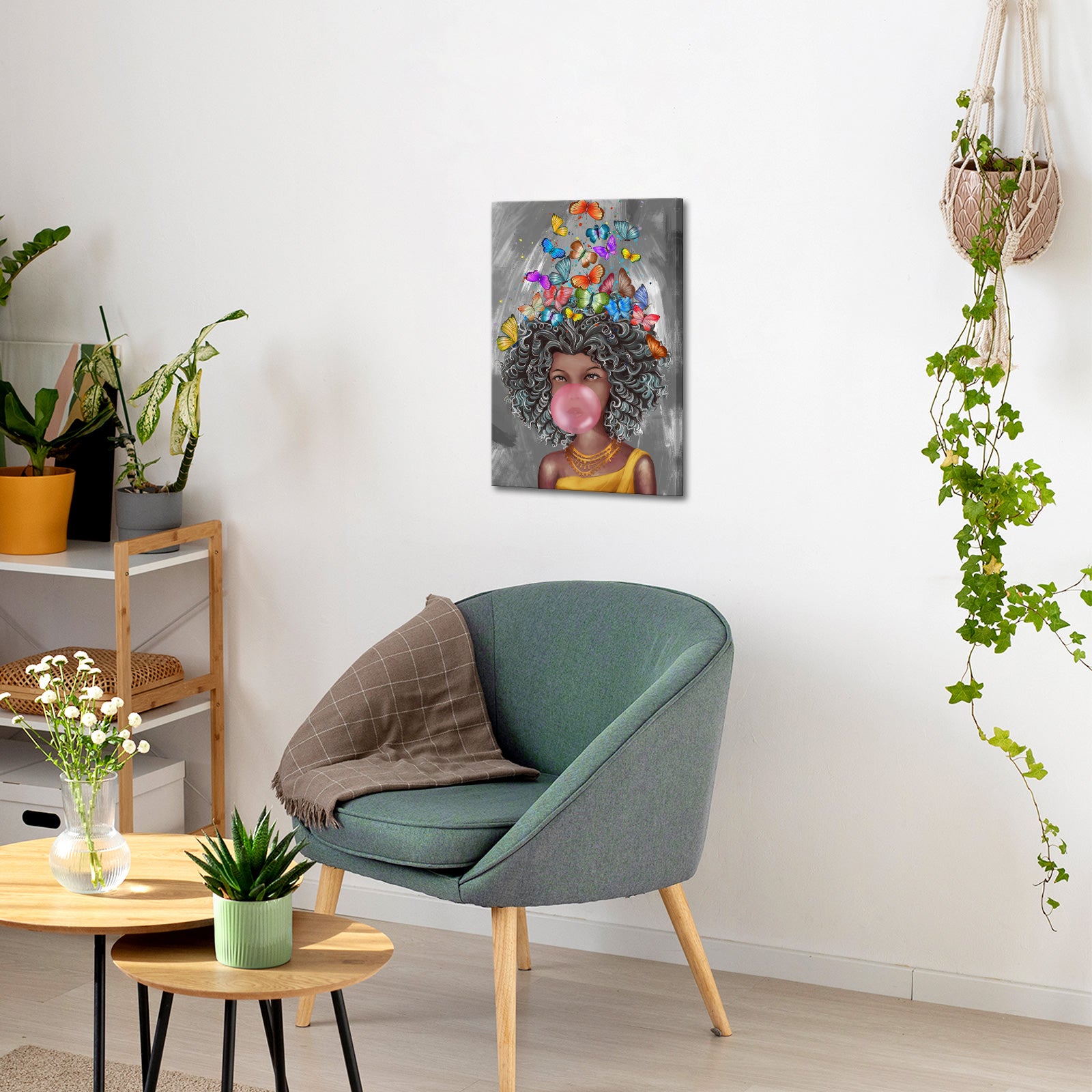 Joyful Girl Blowing Bubbles budget-friendly canvas prints with fast shipping