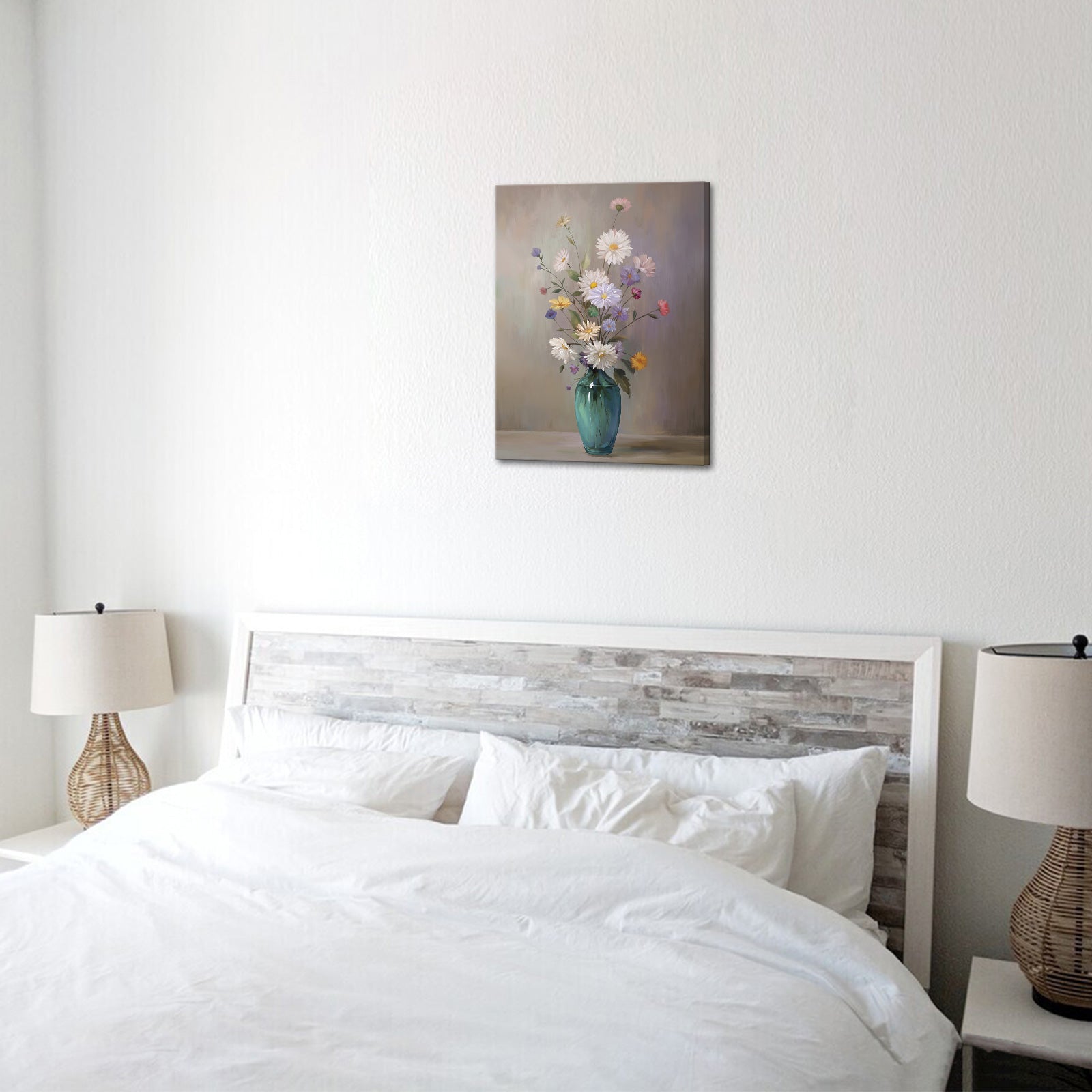Teal Vase Flowers purchase canvas prints for wall decor