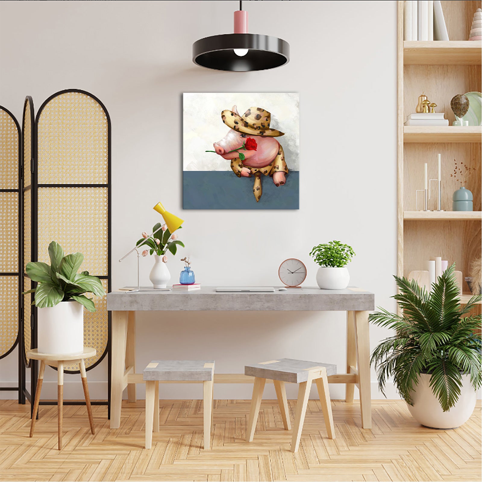 Gentleman Pig 8x8 inch modern canvas wall art for living room
