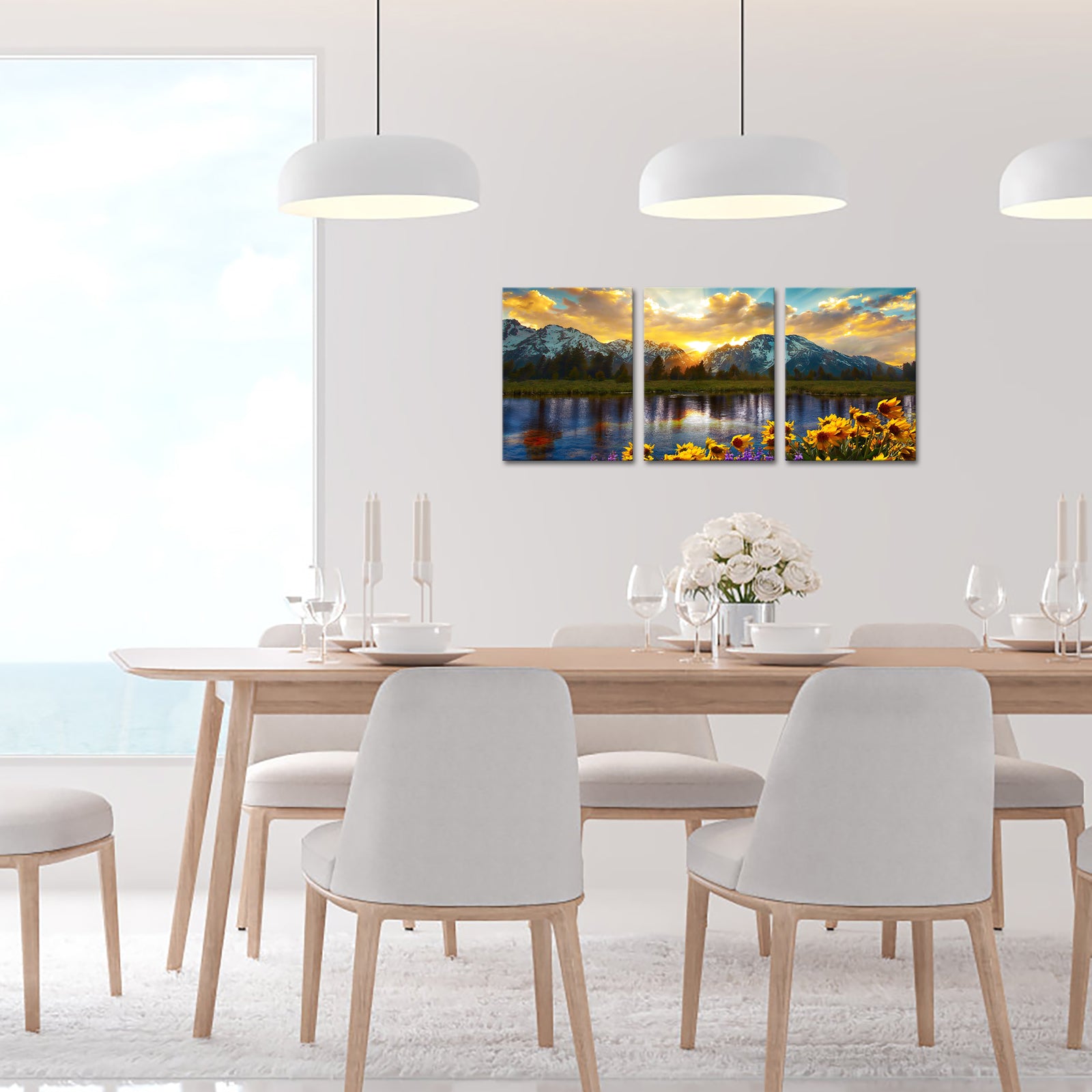 Triptych Sunset Mountain Lake Photography canvas print landscape wall home decor