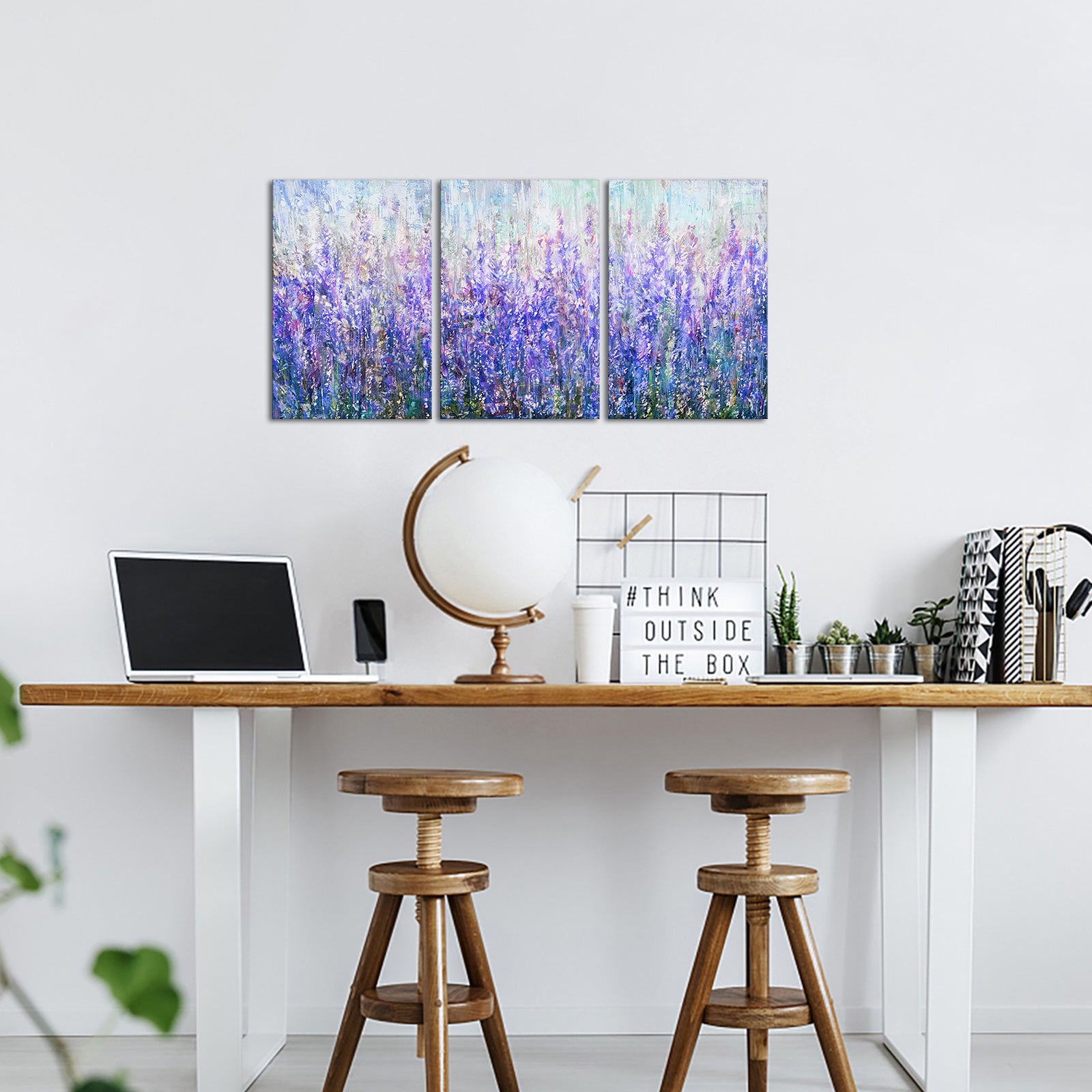 Triptych lavender field custom canvas print on living room wall