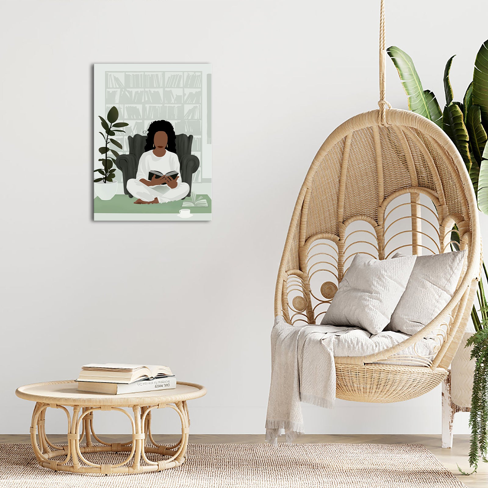 Relaxed Reader woman modern canvas wall art for bedroom