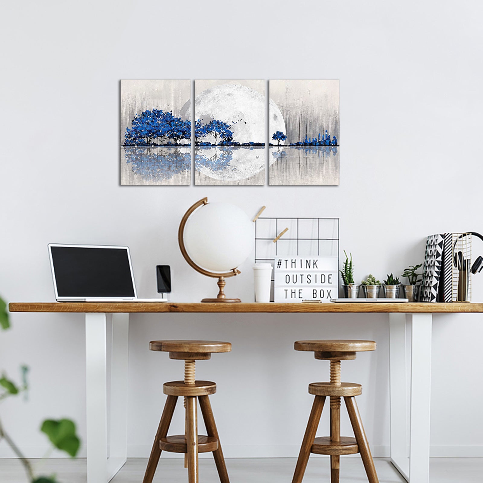 Triptych mountains and rivers modern canvas wall art