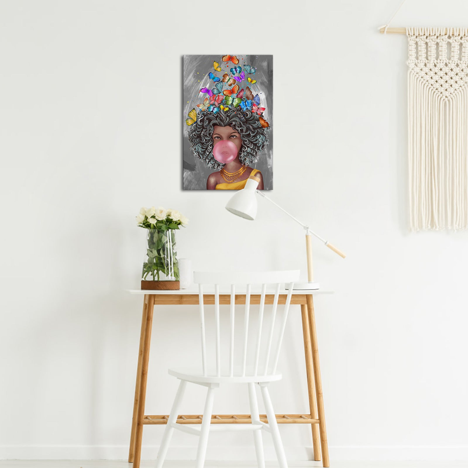 Joyful Girl Blowing Bubbles budget-friendly canvas prints with fast shipping