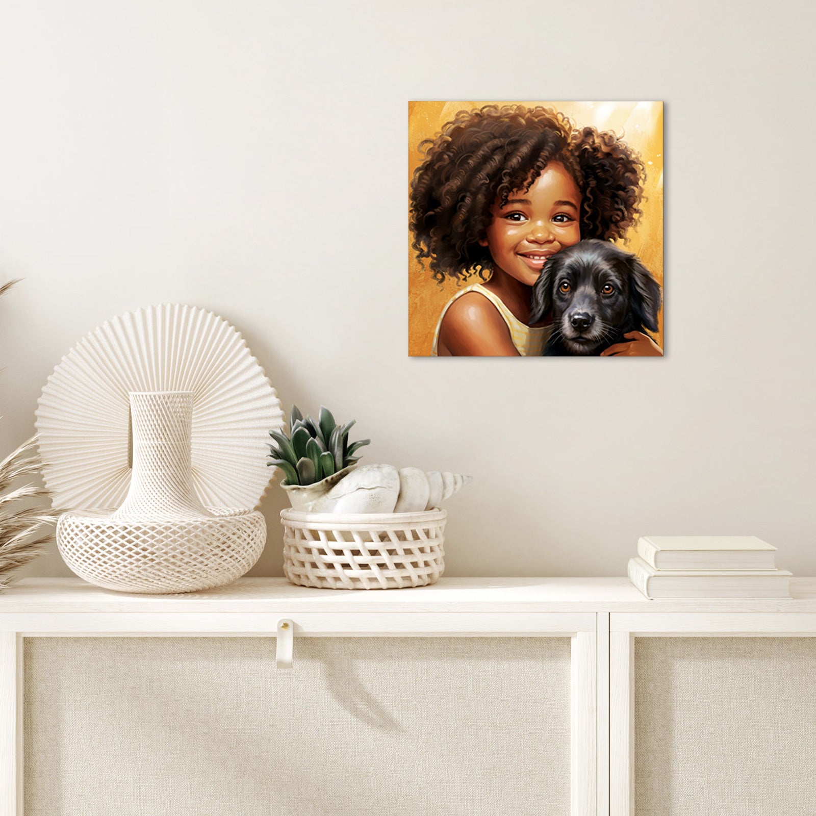 Young Girl Embraces Dog Companion