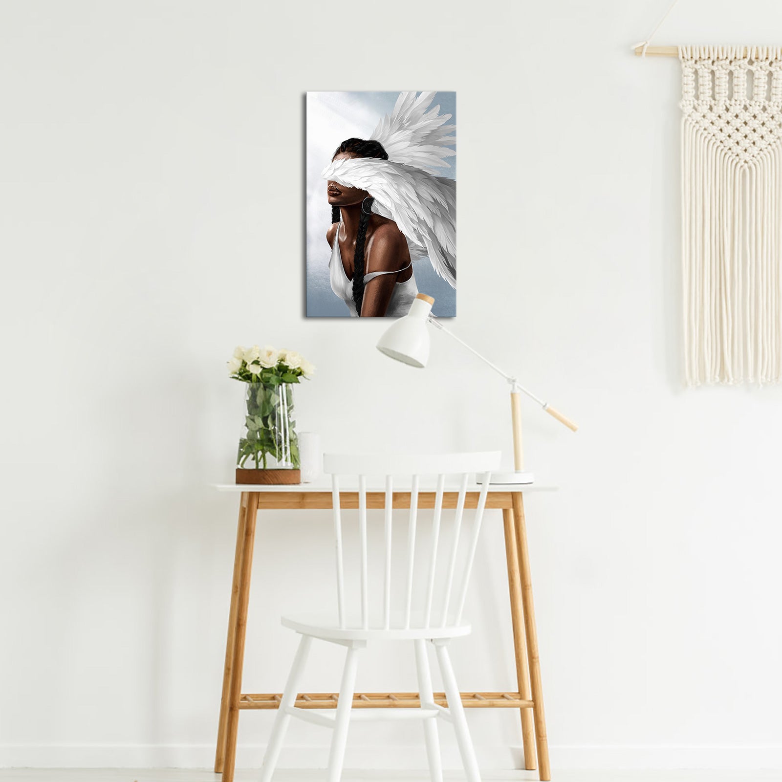 Angel with eyes covered by wings 8x12 inches modern canvas wall art