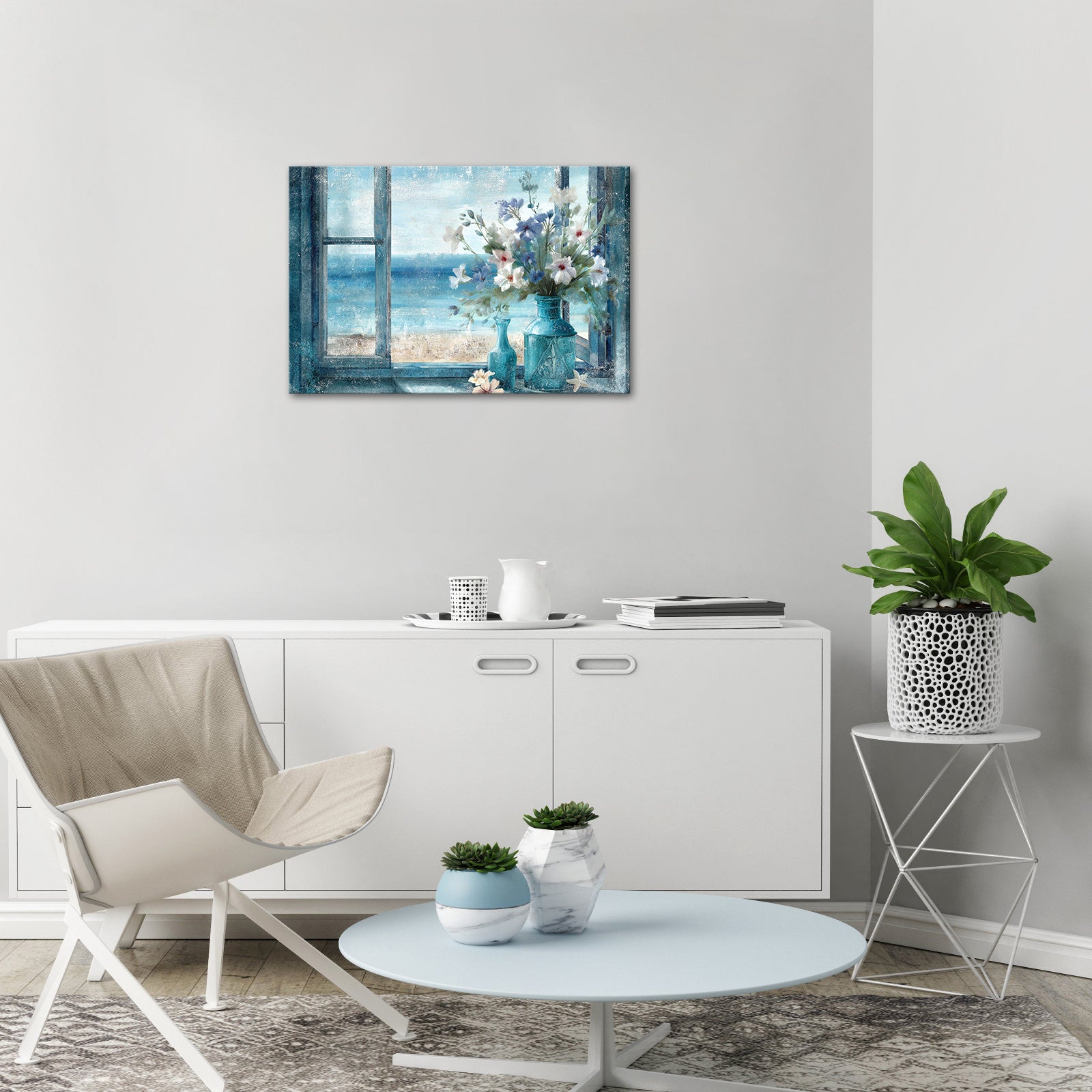 Window sill bouquet canvas prints for modern bedroom wall