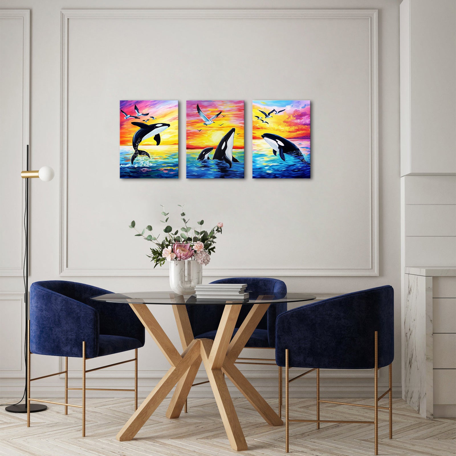 Whales And Seagulls Playing In The Sea