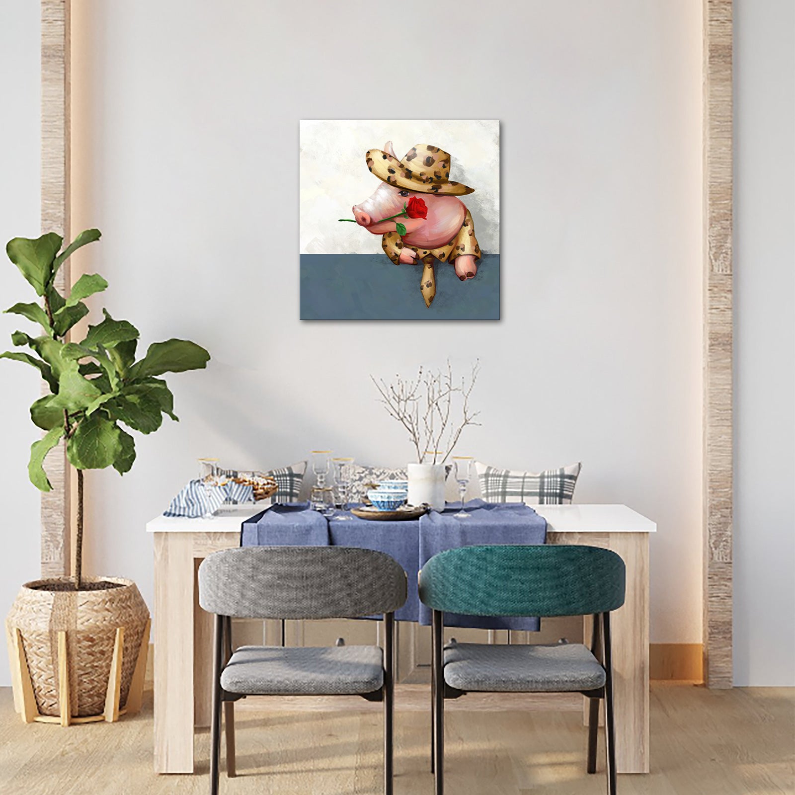 Gentleman Pig 8x8 inch modern canvas wall art for living room
