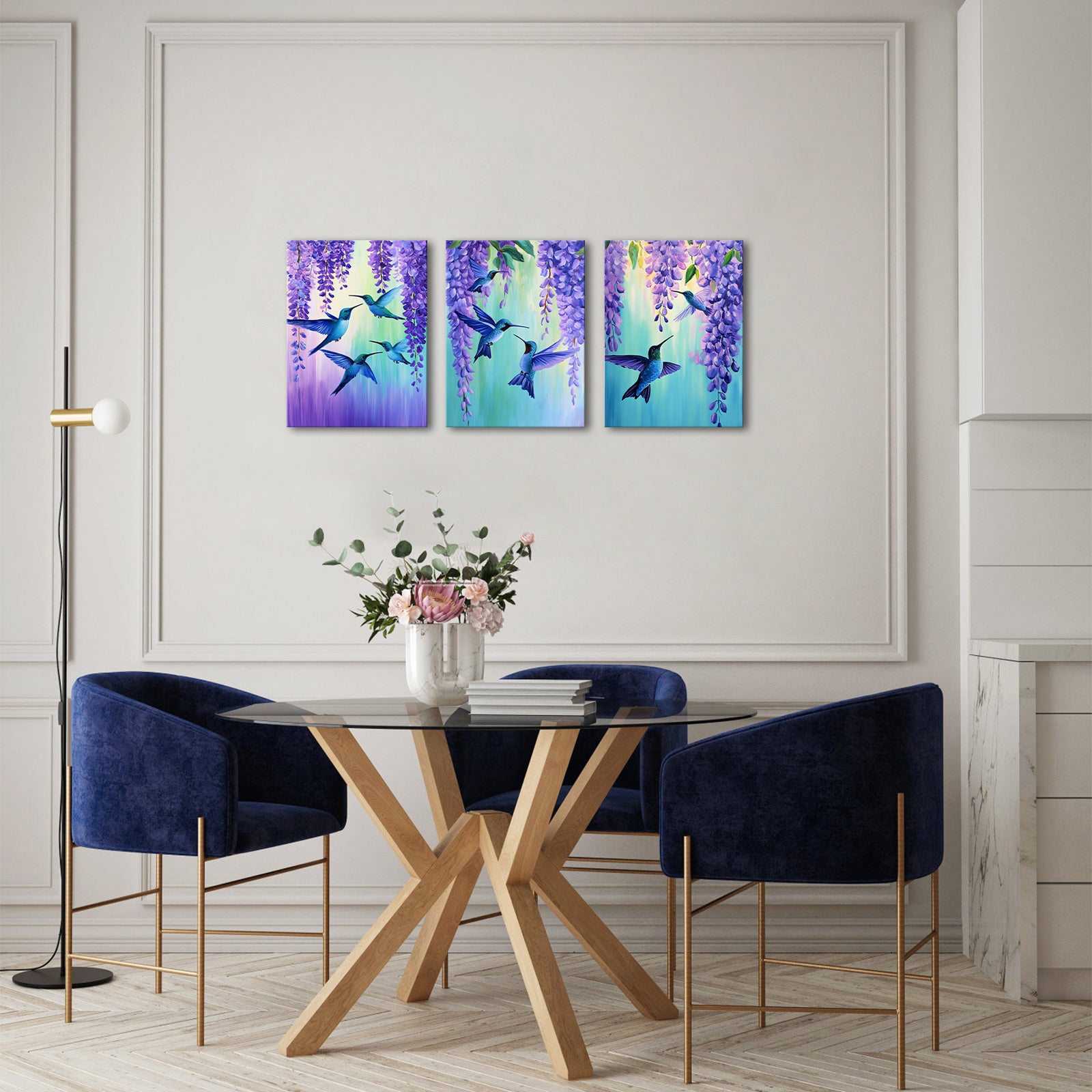 Hummingbirds Flit Amidst Wisteria Flowers