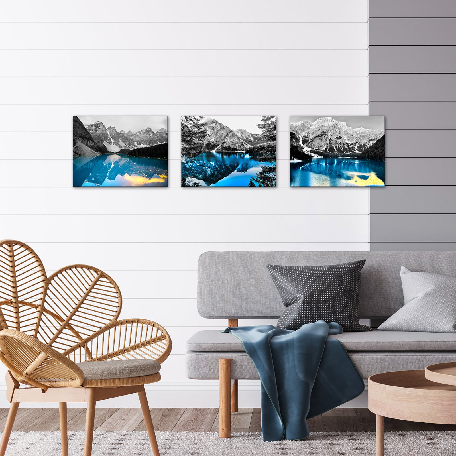 Triptych Mountain Lake Canadian Rockies canvas print landscape wall home decor