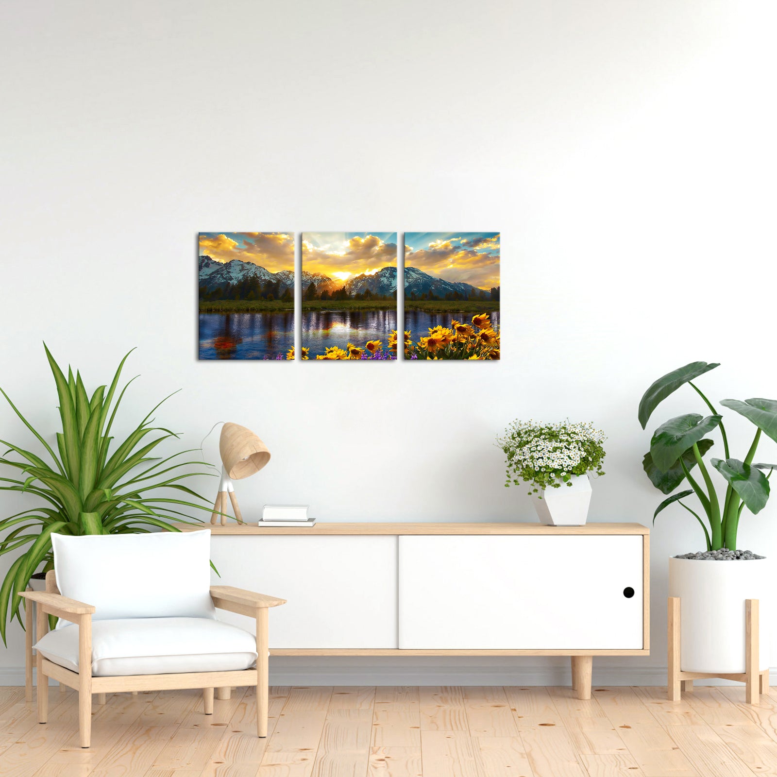 Triptych Sunset Mountain Lake Photography canvas print landscape wall home decor