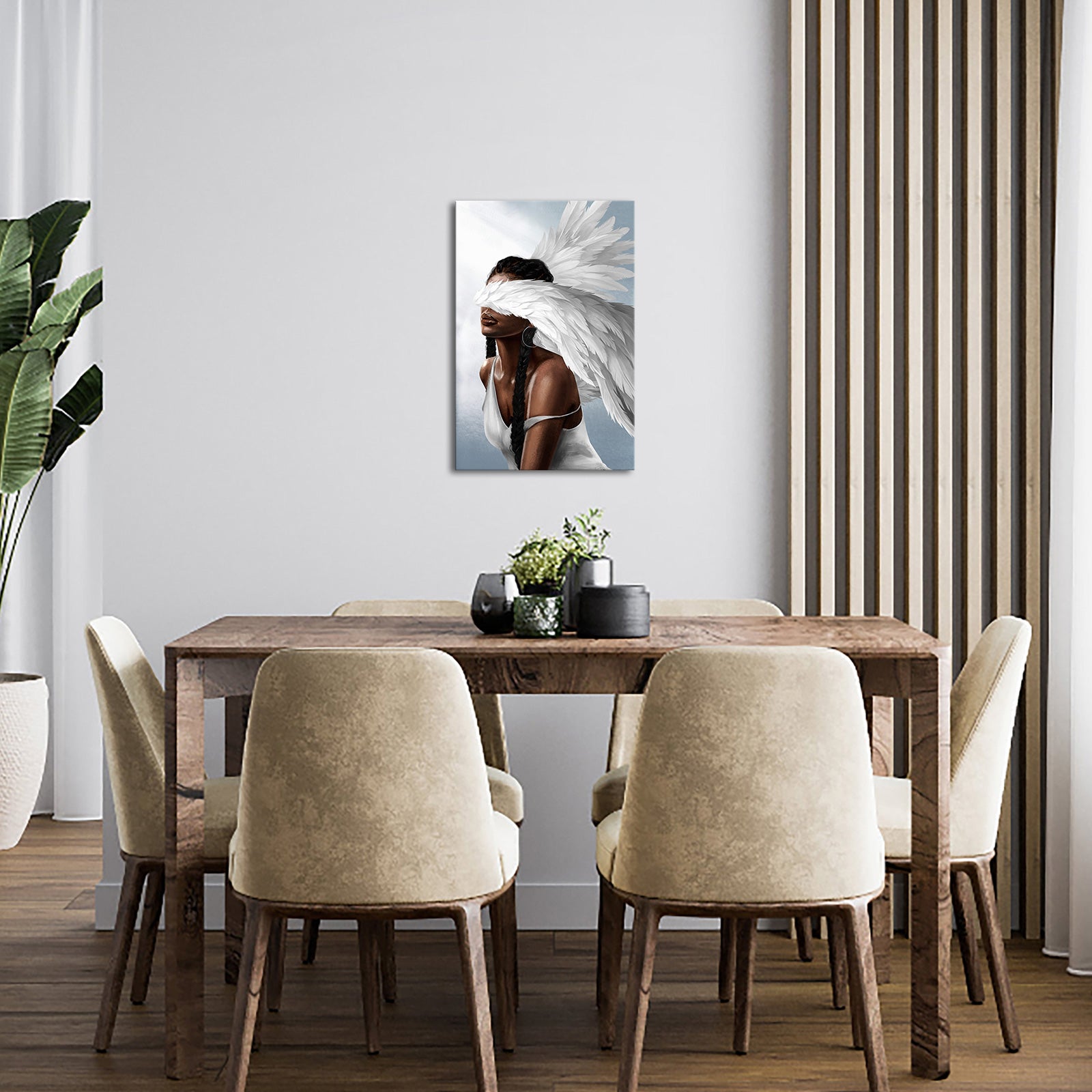 Angel with eyes covered by wings 8x12 inches modern canvas wall art