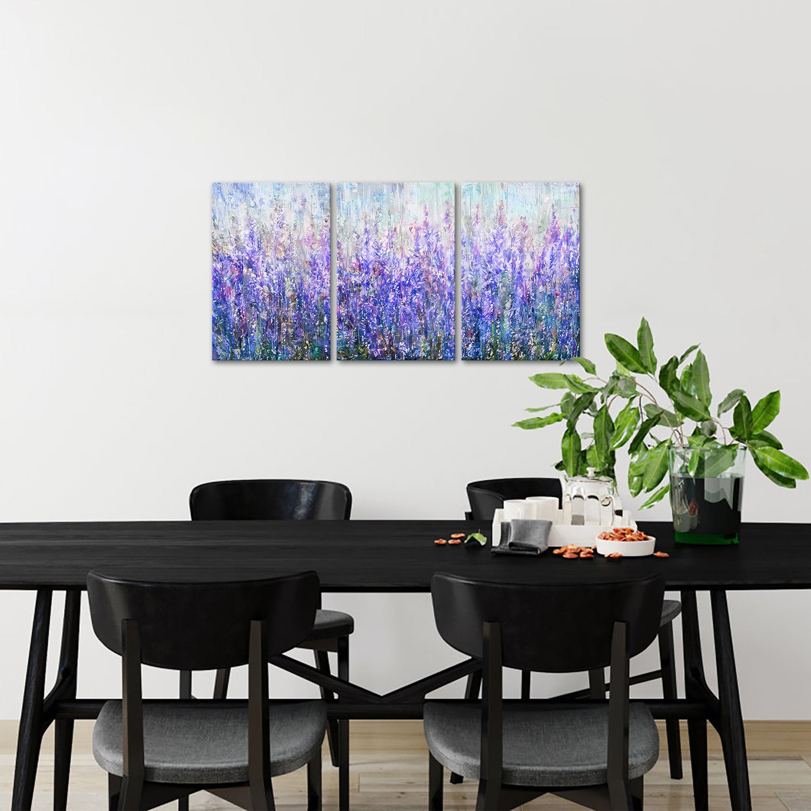 Triptych lavender field custom canvas print on living room wall