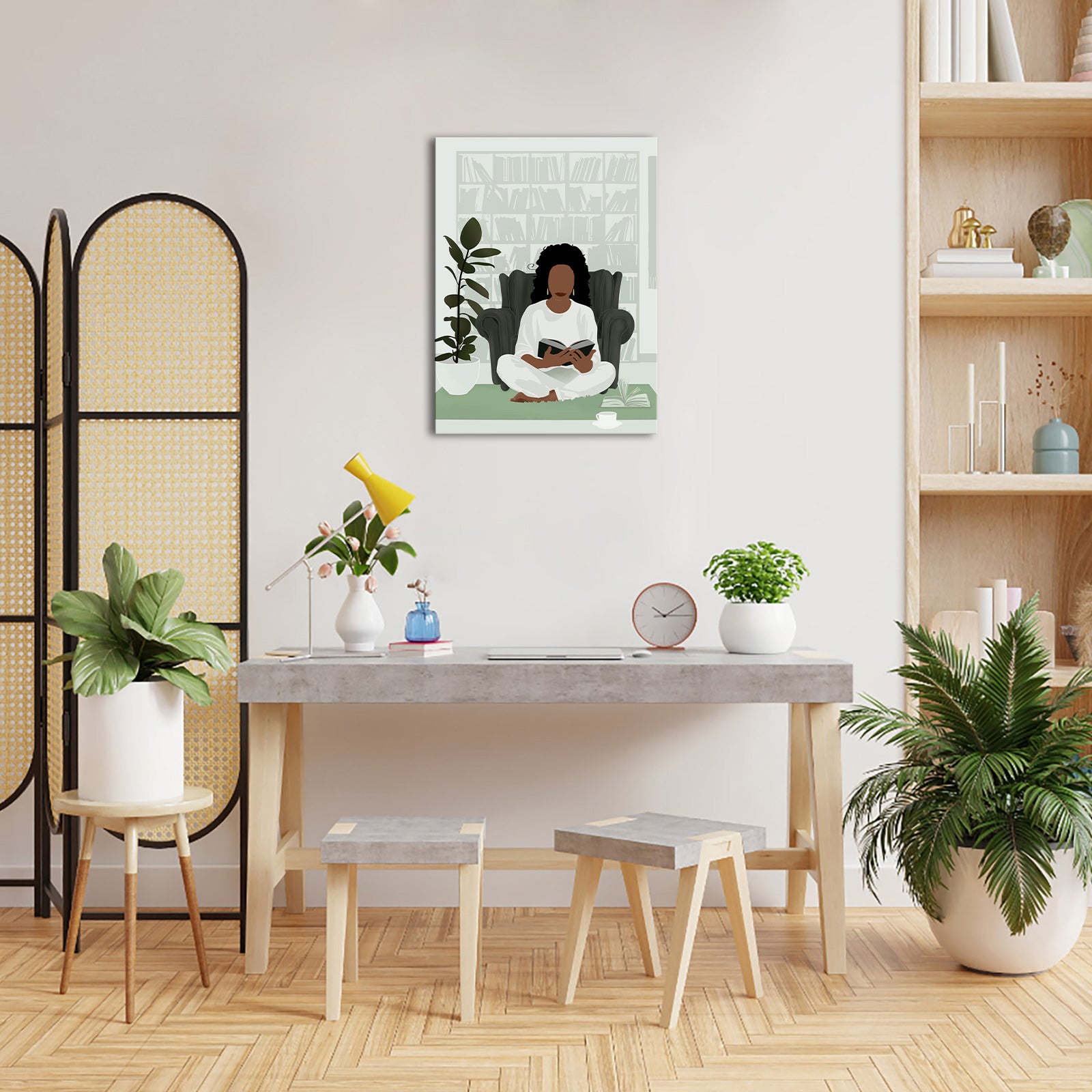 Relaxed Reader woman modern canvas wall art for bedroom