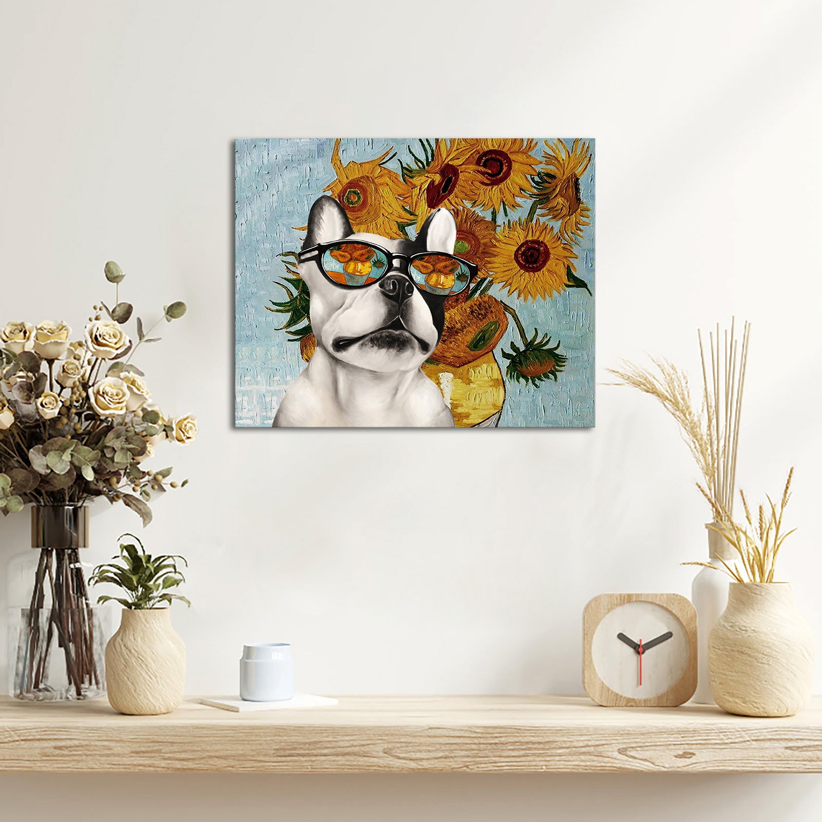 Sunflower dog in sunglasses Horizontal Pet Wall Art
