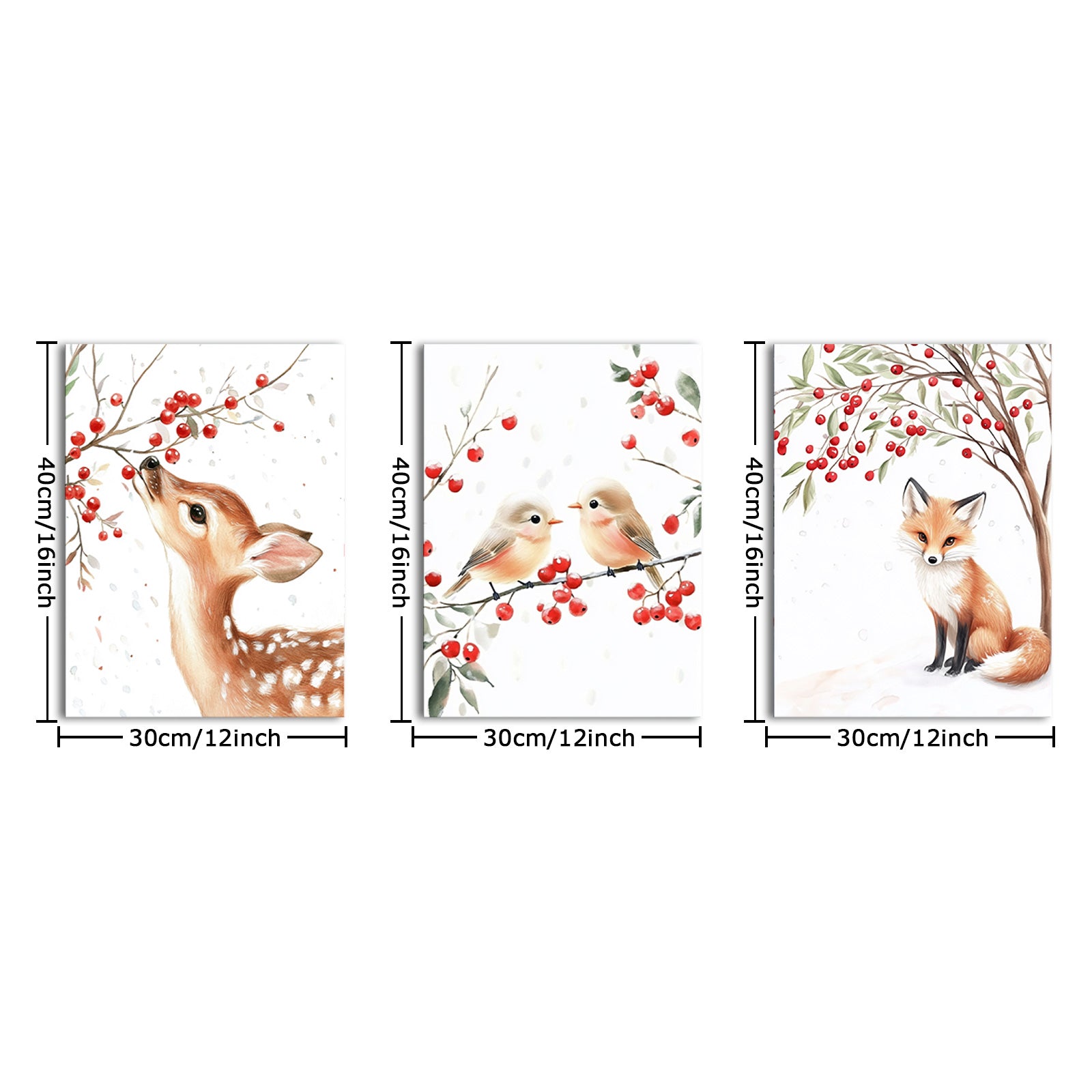 Deer Birds Fox And Red Berries