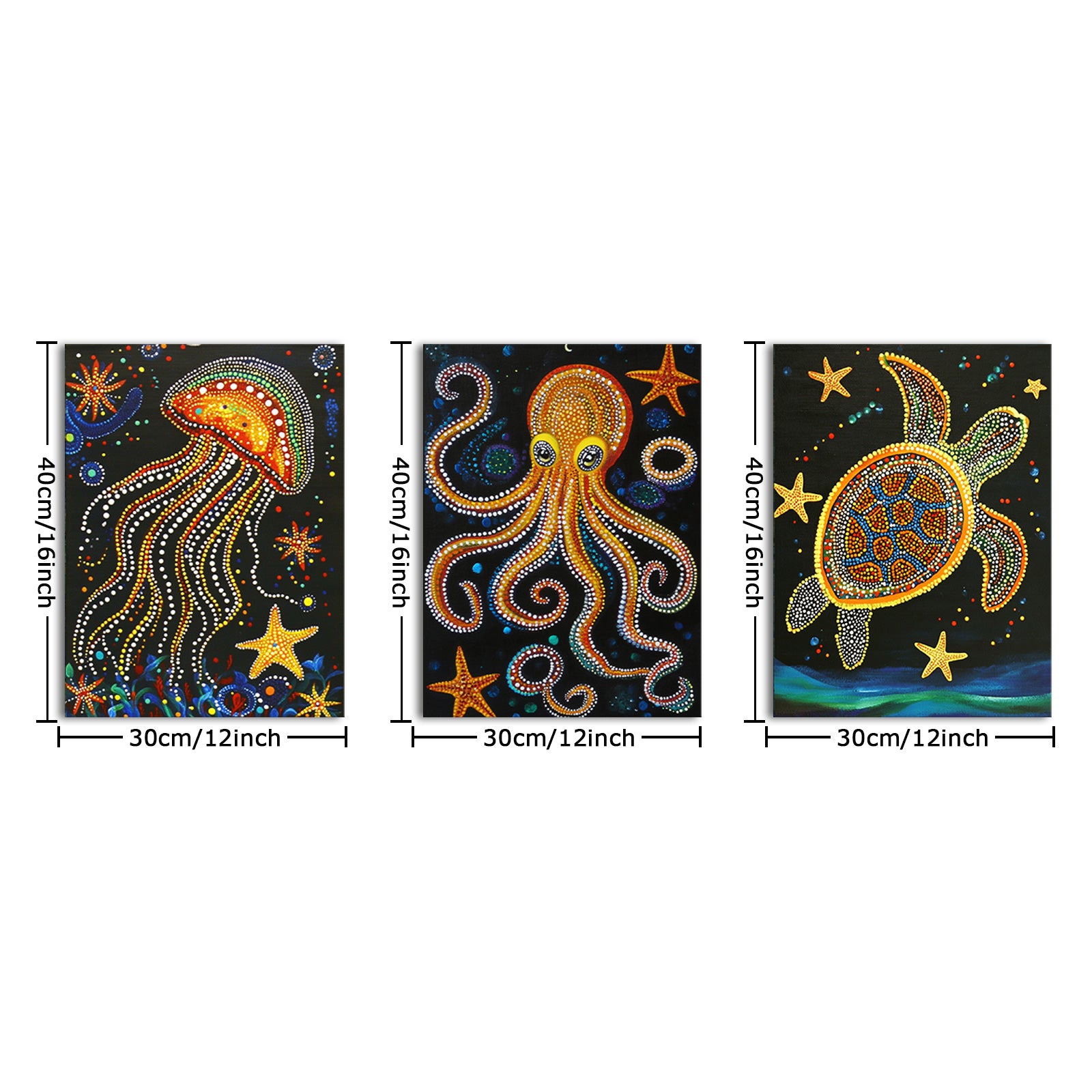 Jellyfish Octopus Turtle Dot Art Style