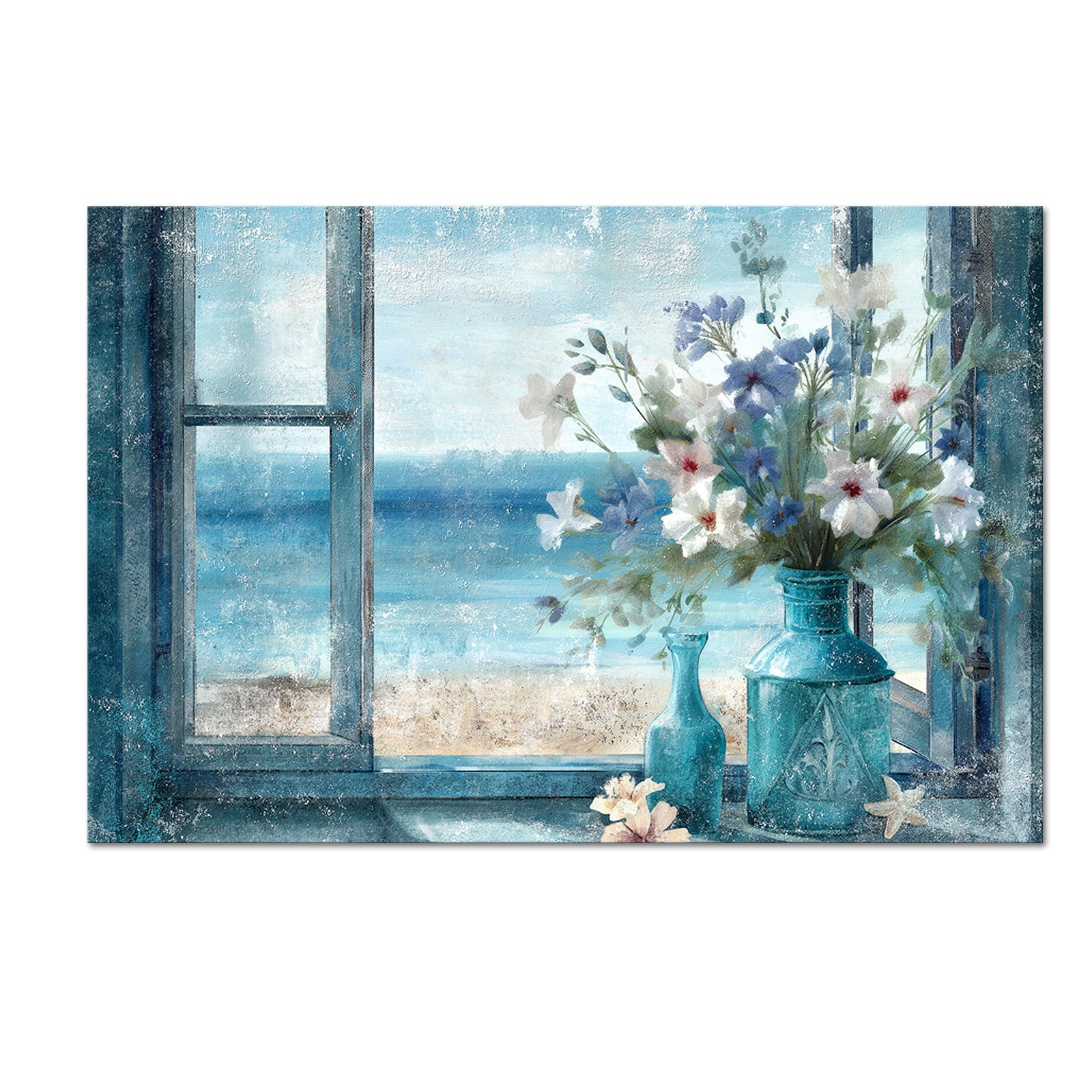 Window sill bouquet canvas prints for modern bedroom wall