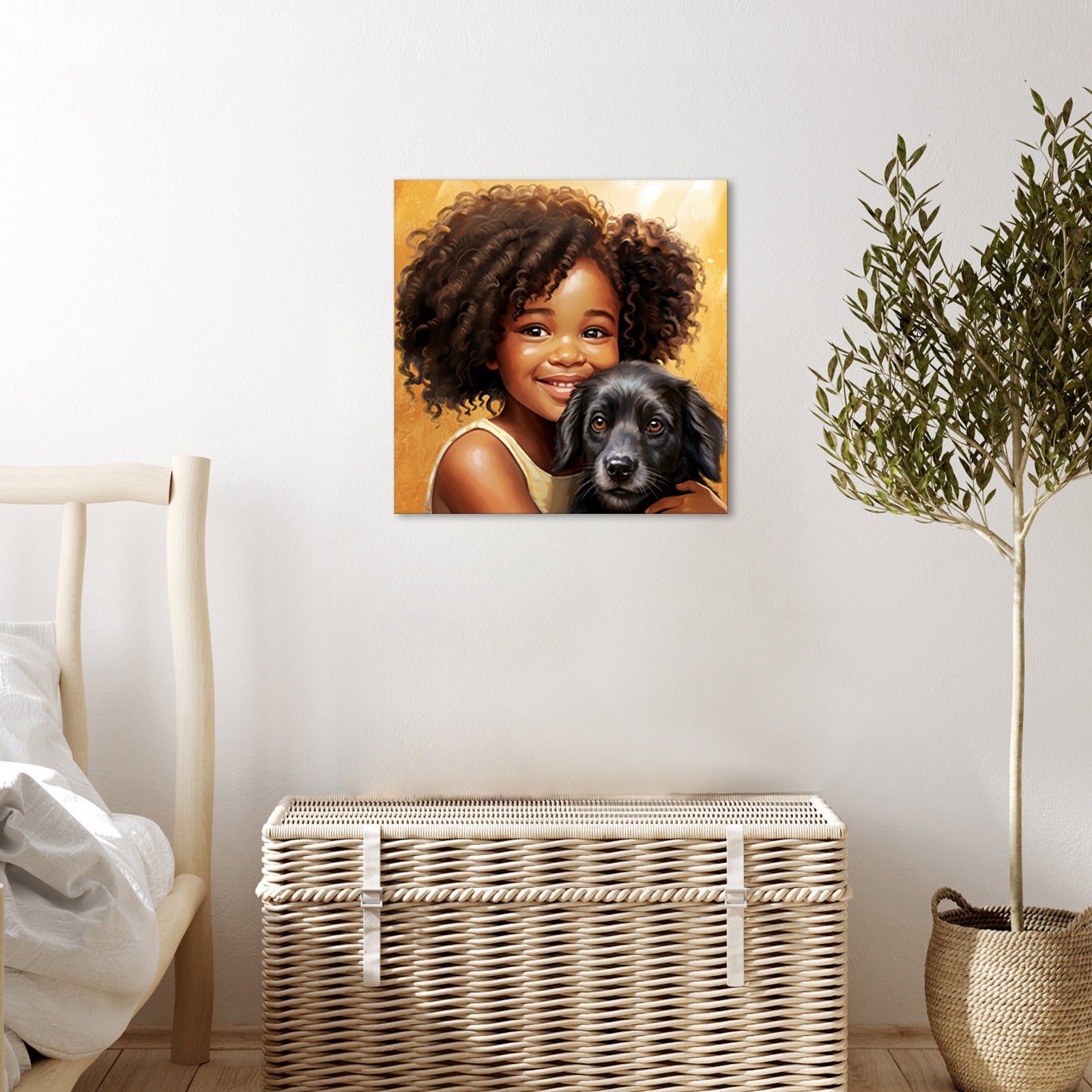 Young Girl Embraces Dog Companion