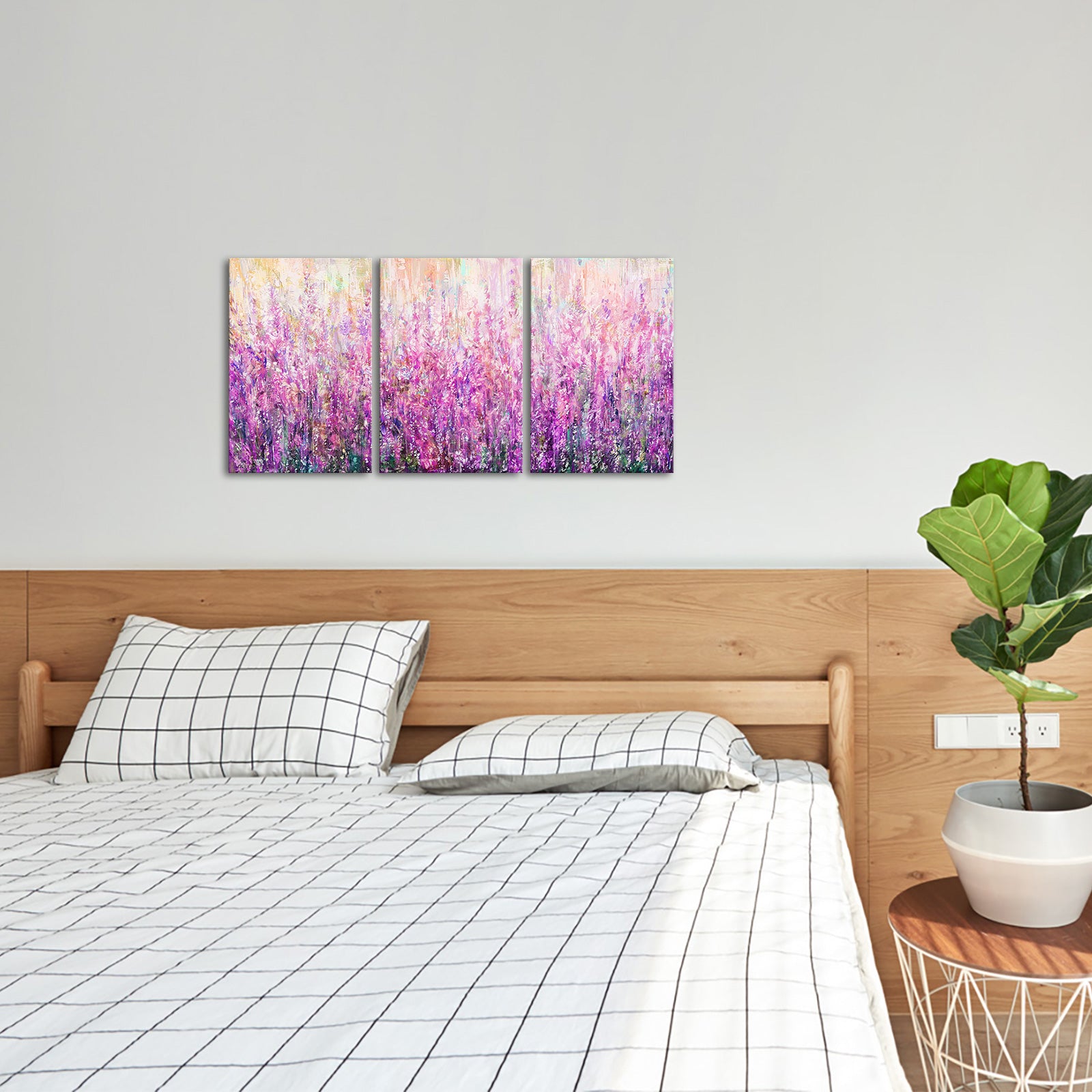 Triptych lavender field custom canvas print on living room wall