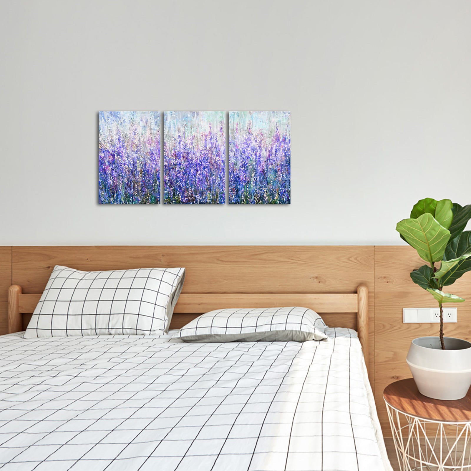 Triptych lavender field custom canvas print on living room wall
