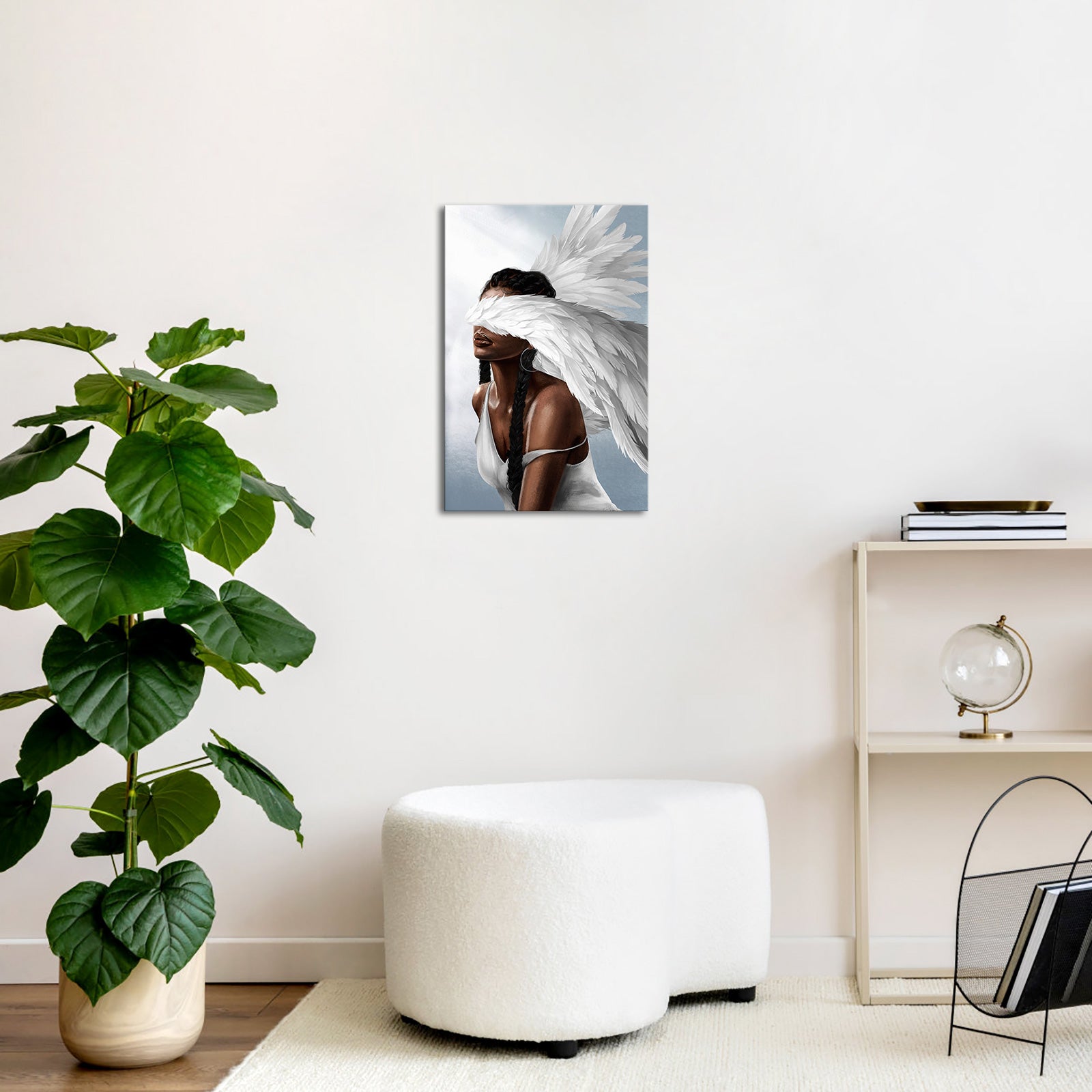 Angel with eyes covered by wings 8x12 inches modern canvas wall art