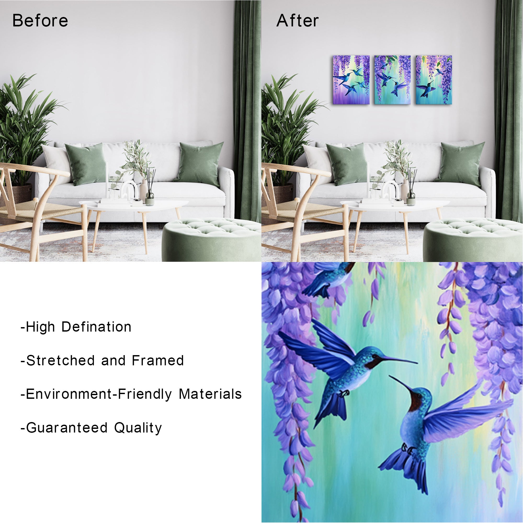 Hummingbirds Flit Amidst Wisteria Flowers